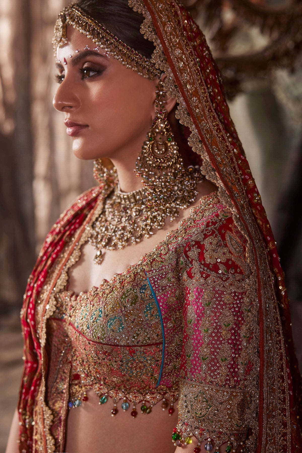 Deep Red Floral Embroidered Lehenga