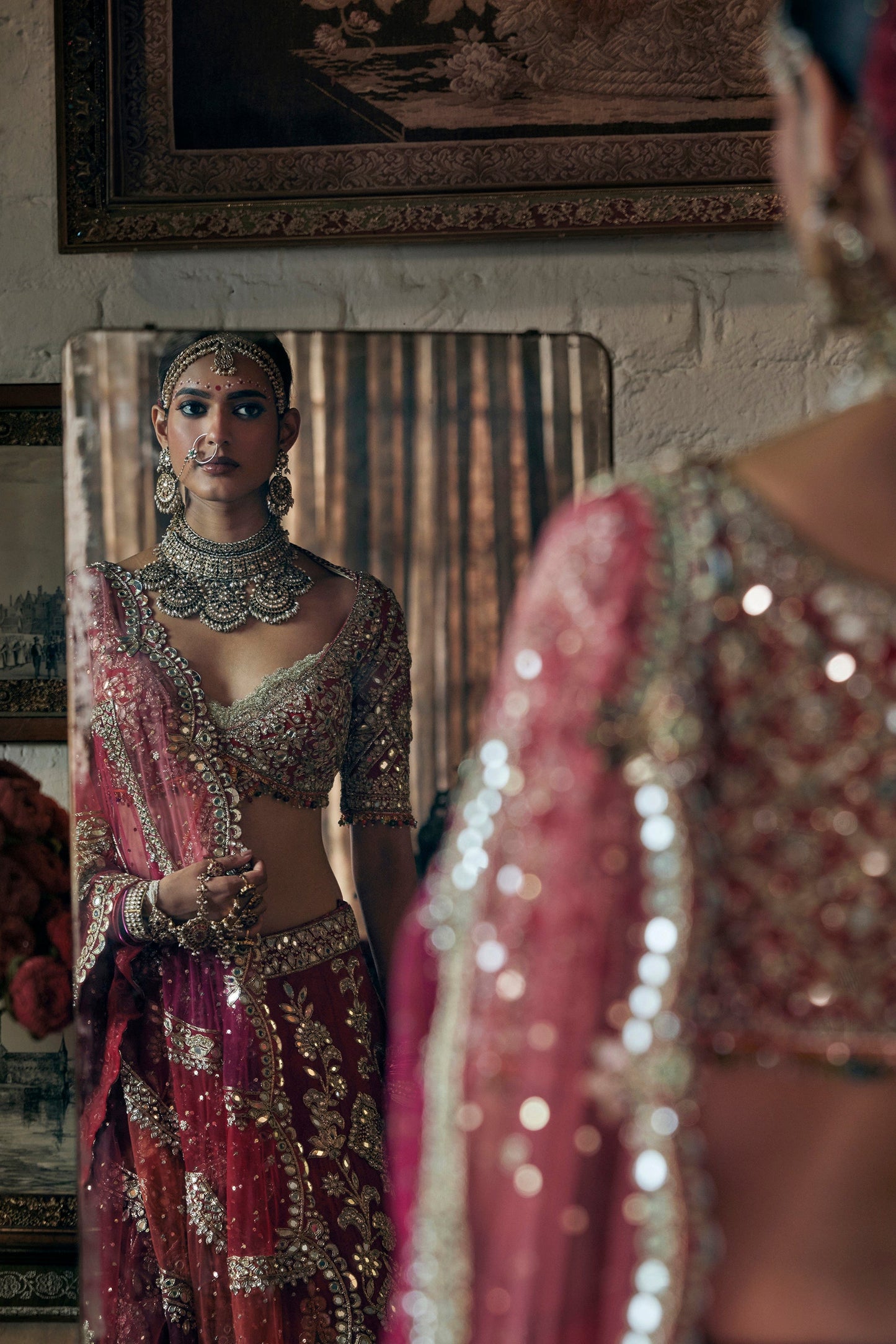 Vivid Red Embroidered Lehenga