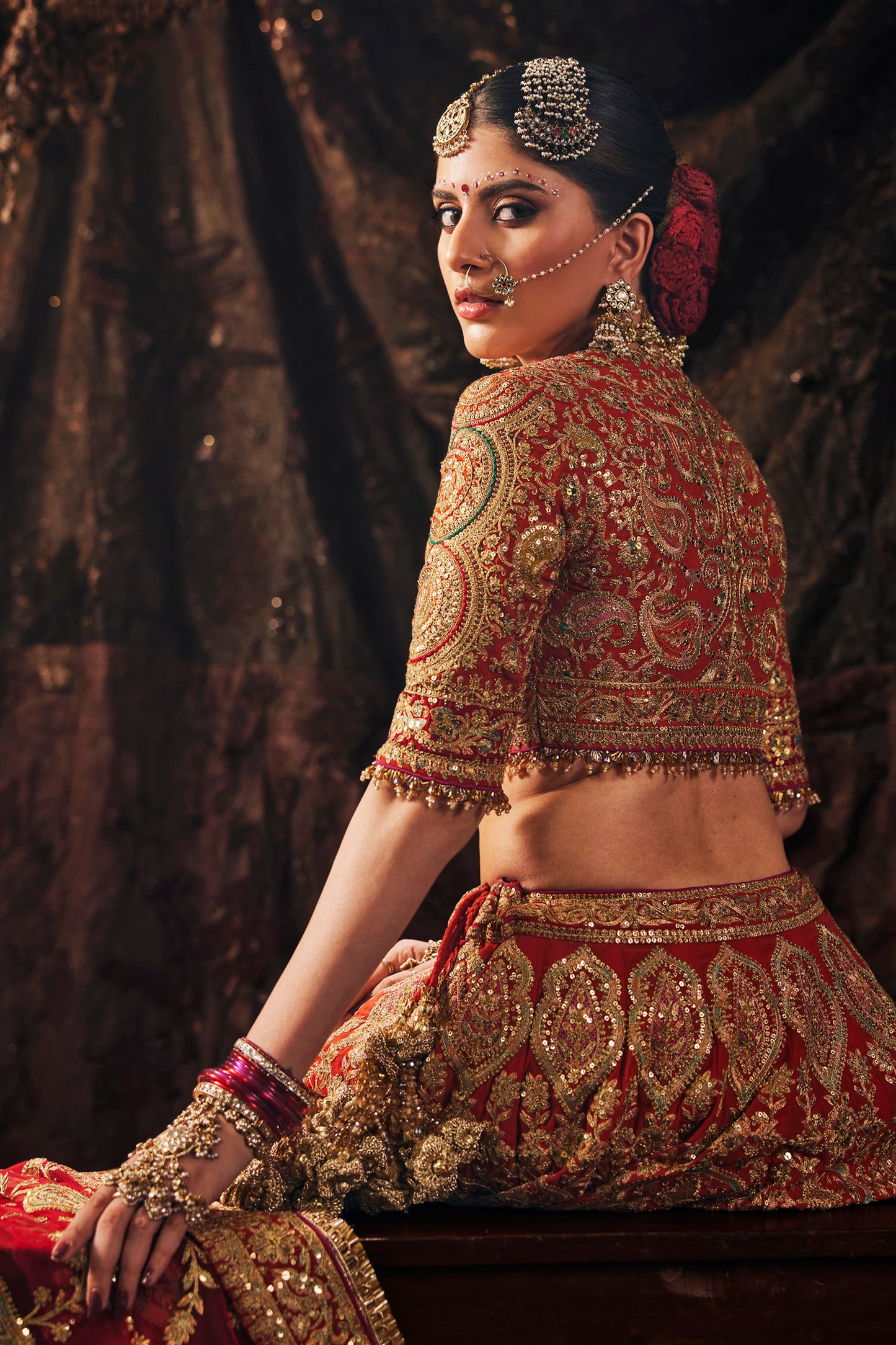 Deep Red Embroidered Georgette Lehenga