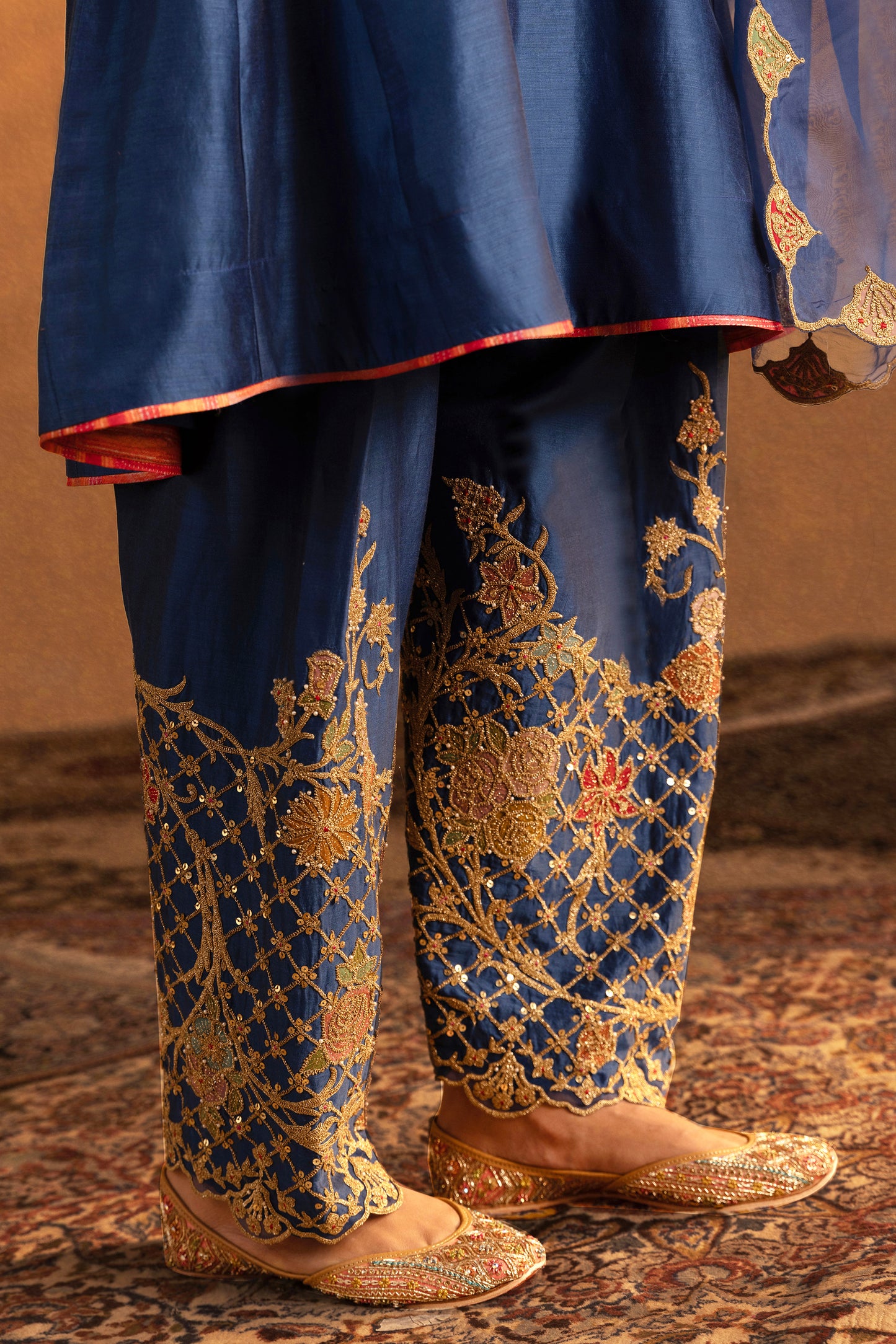 Dark Blue Mughal Jaali Kurta Set