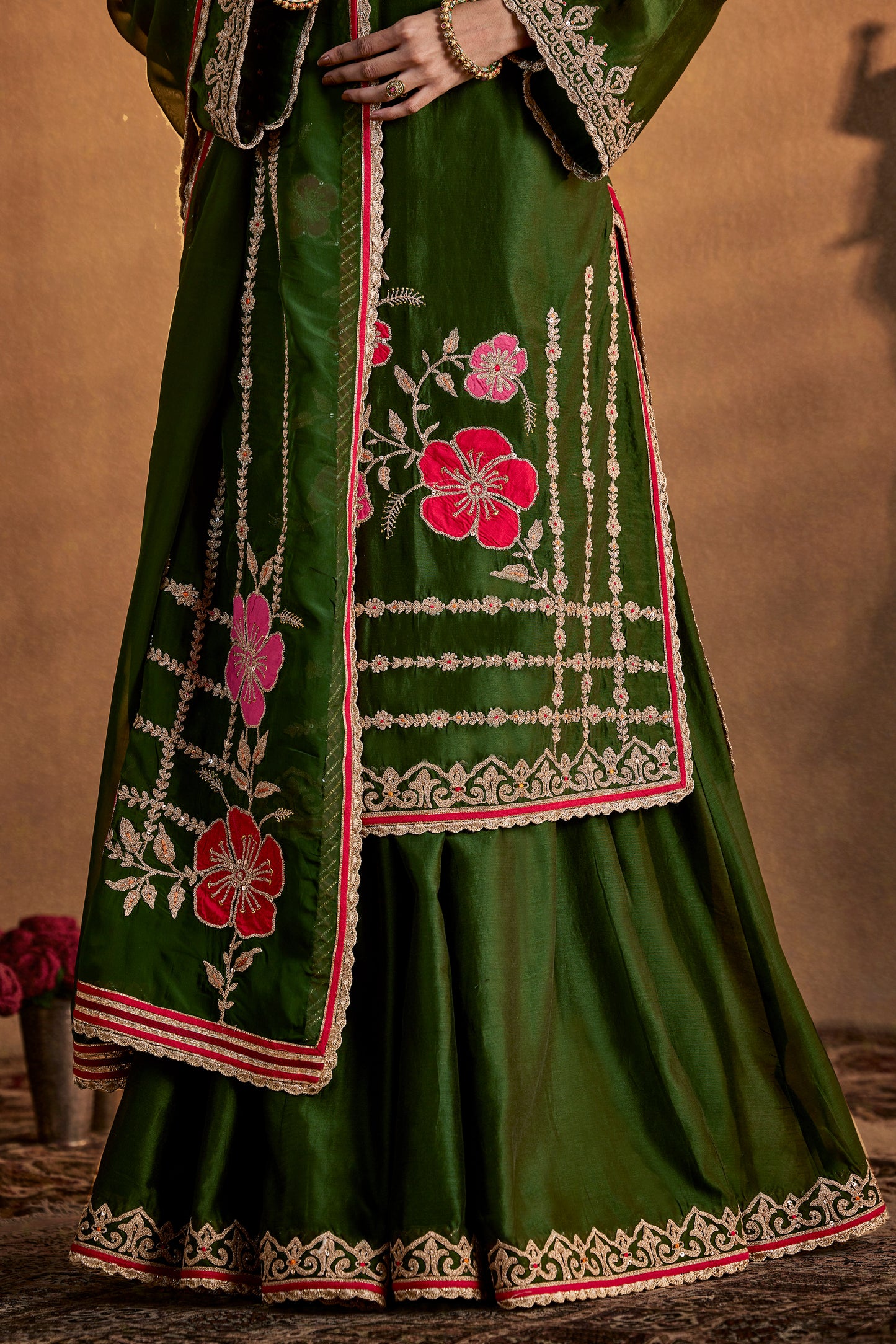 Deep Green Floral Sharara Set