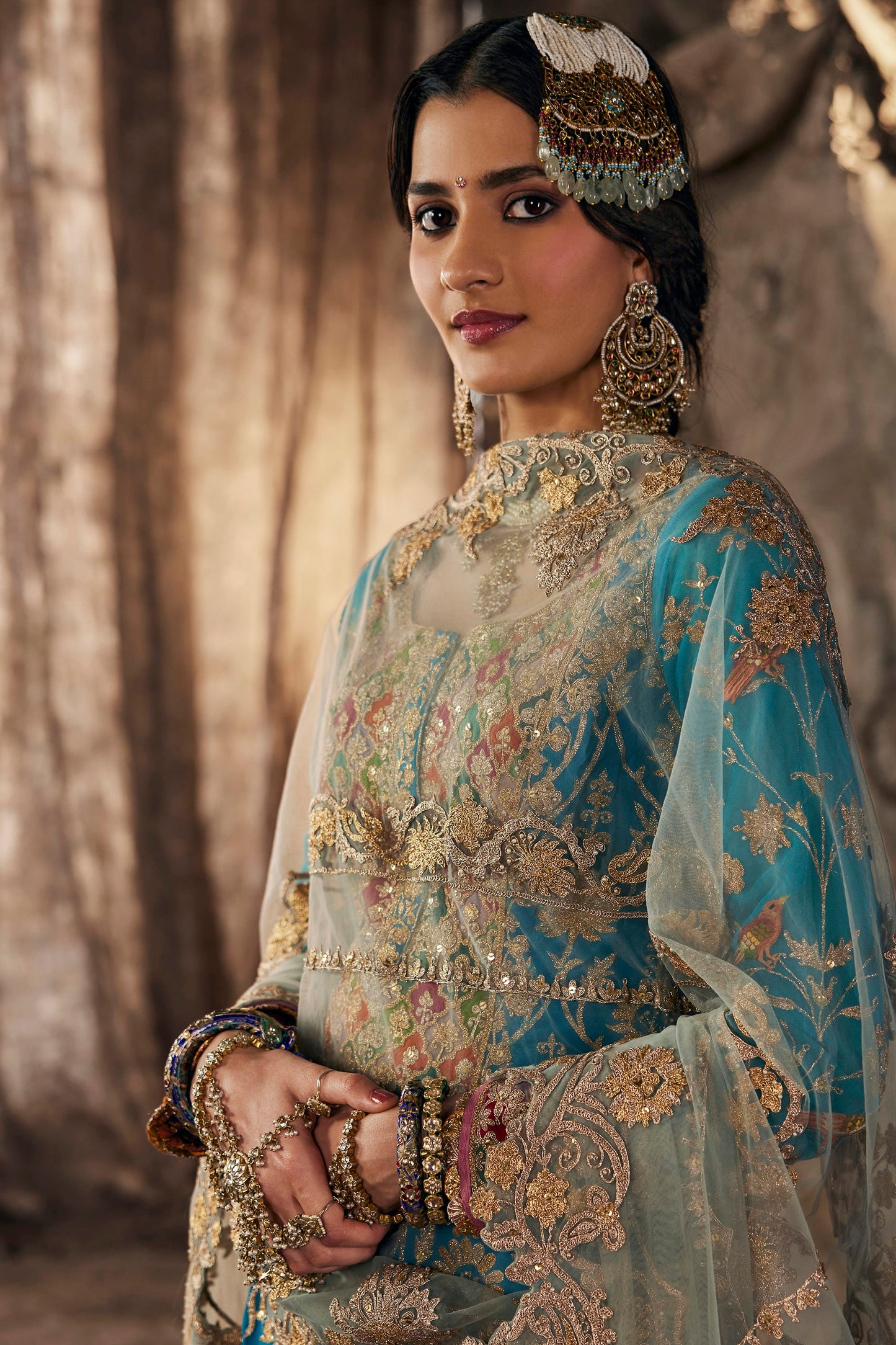 Turquoise Embroidered Kurti Sharara Set