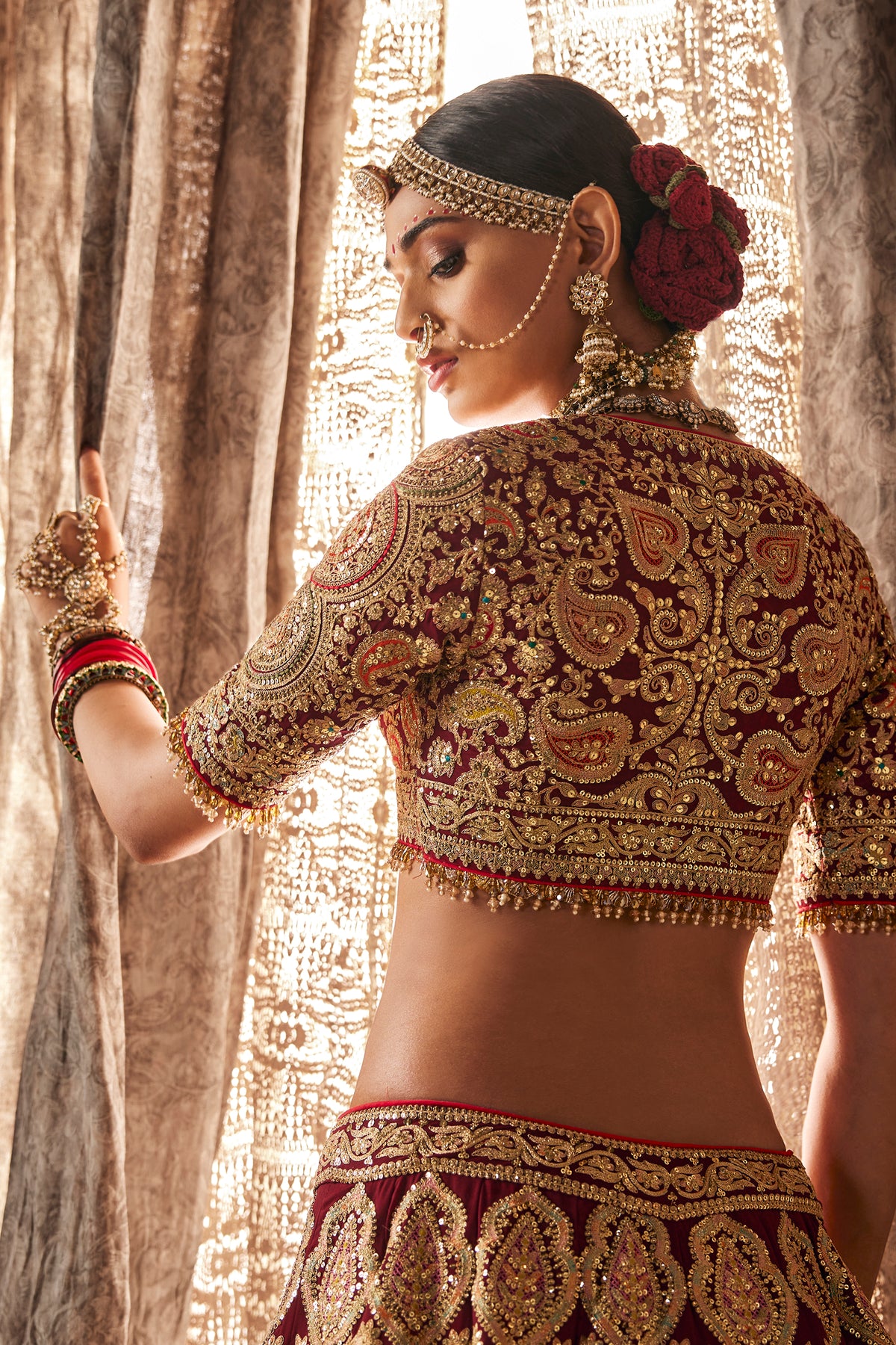 Maroon Embroidered Georgette Lehenga