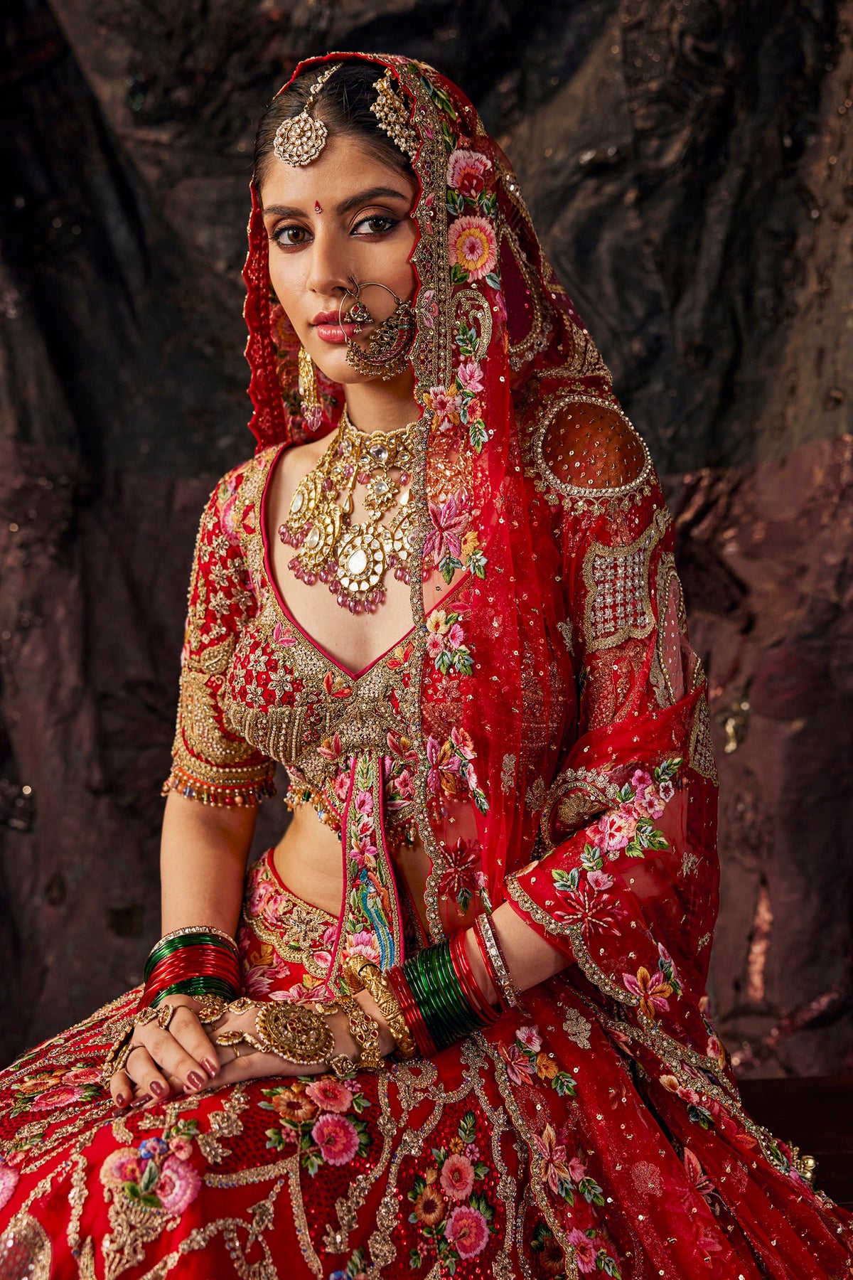 Crimson Floral Embroidered Lehenga