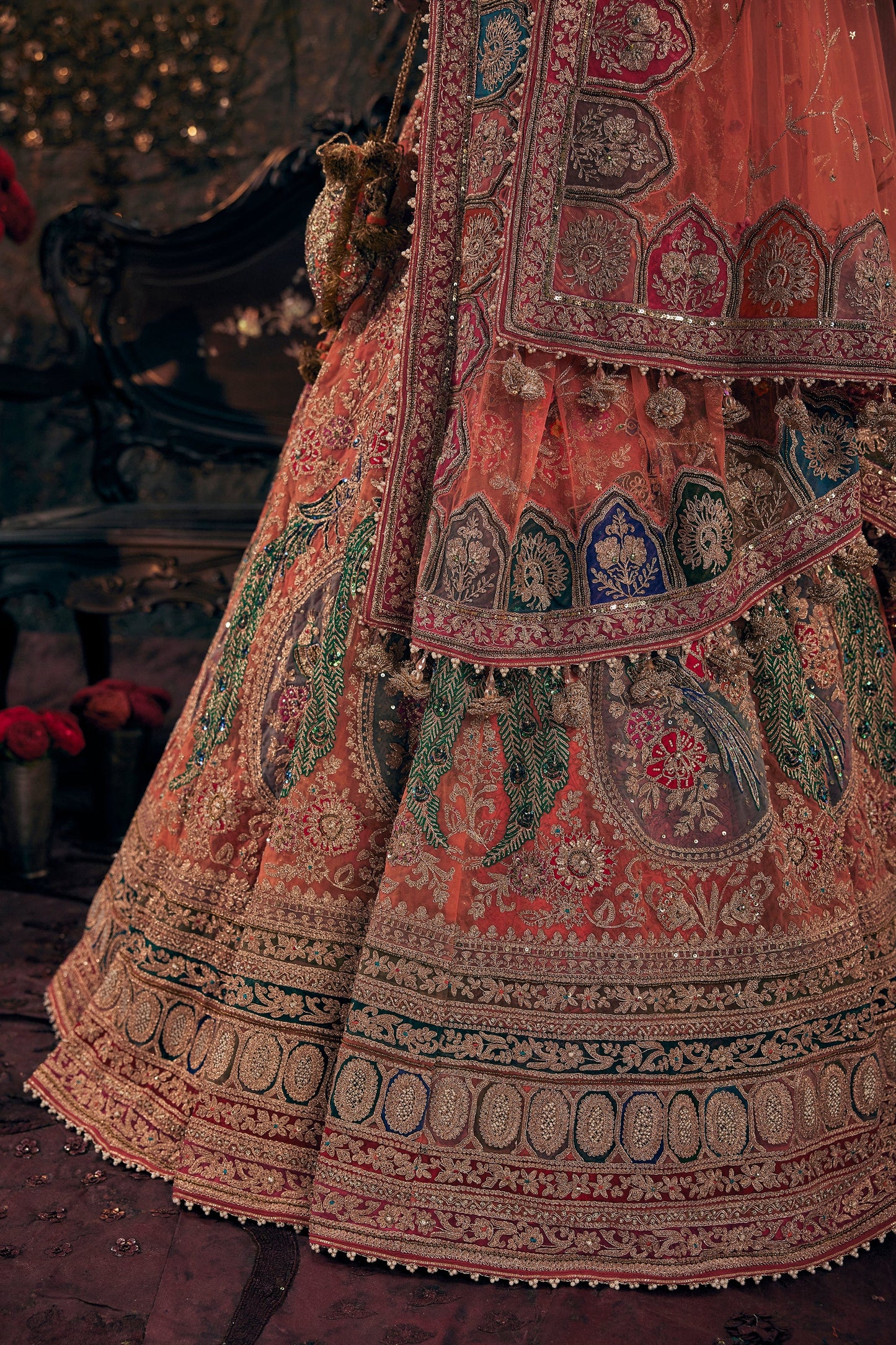 Burnt Orange Tulle Lehenga