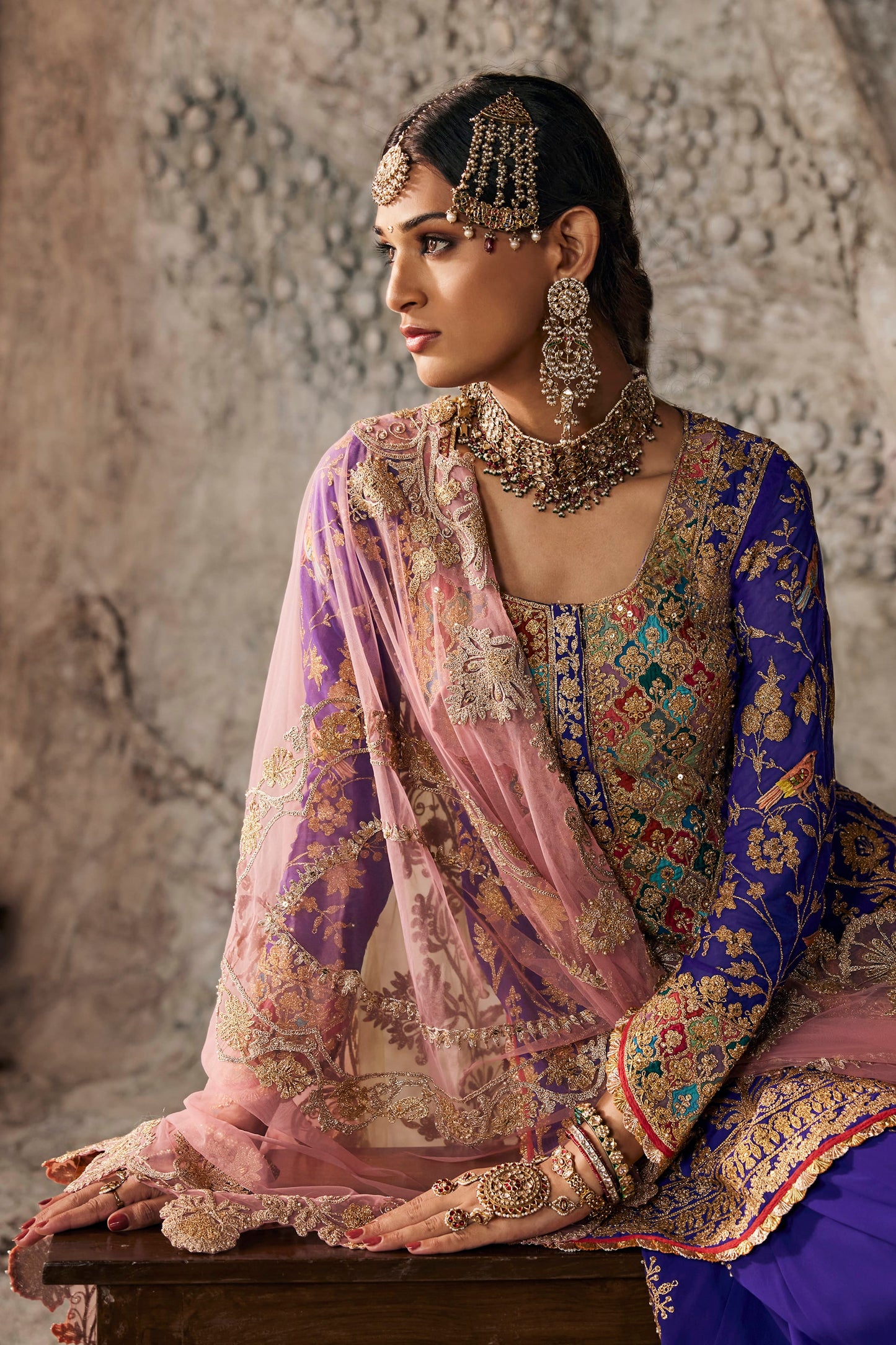 Indigo Embroidered Sharara Set