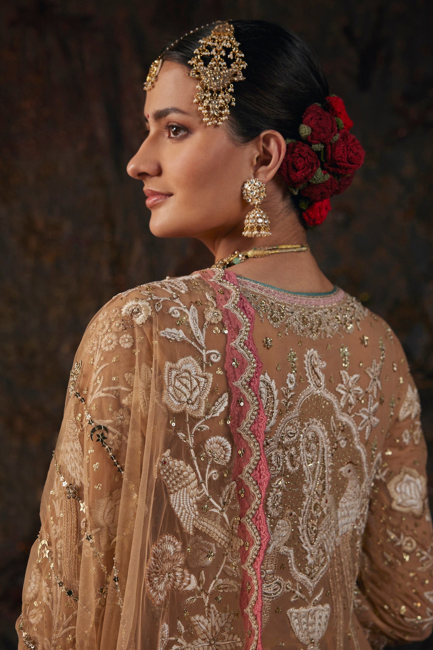Earthy Beige Embroidered Kalidar Set