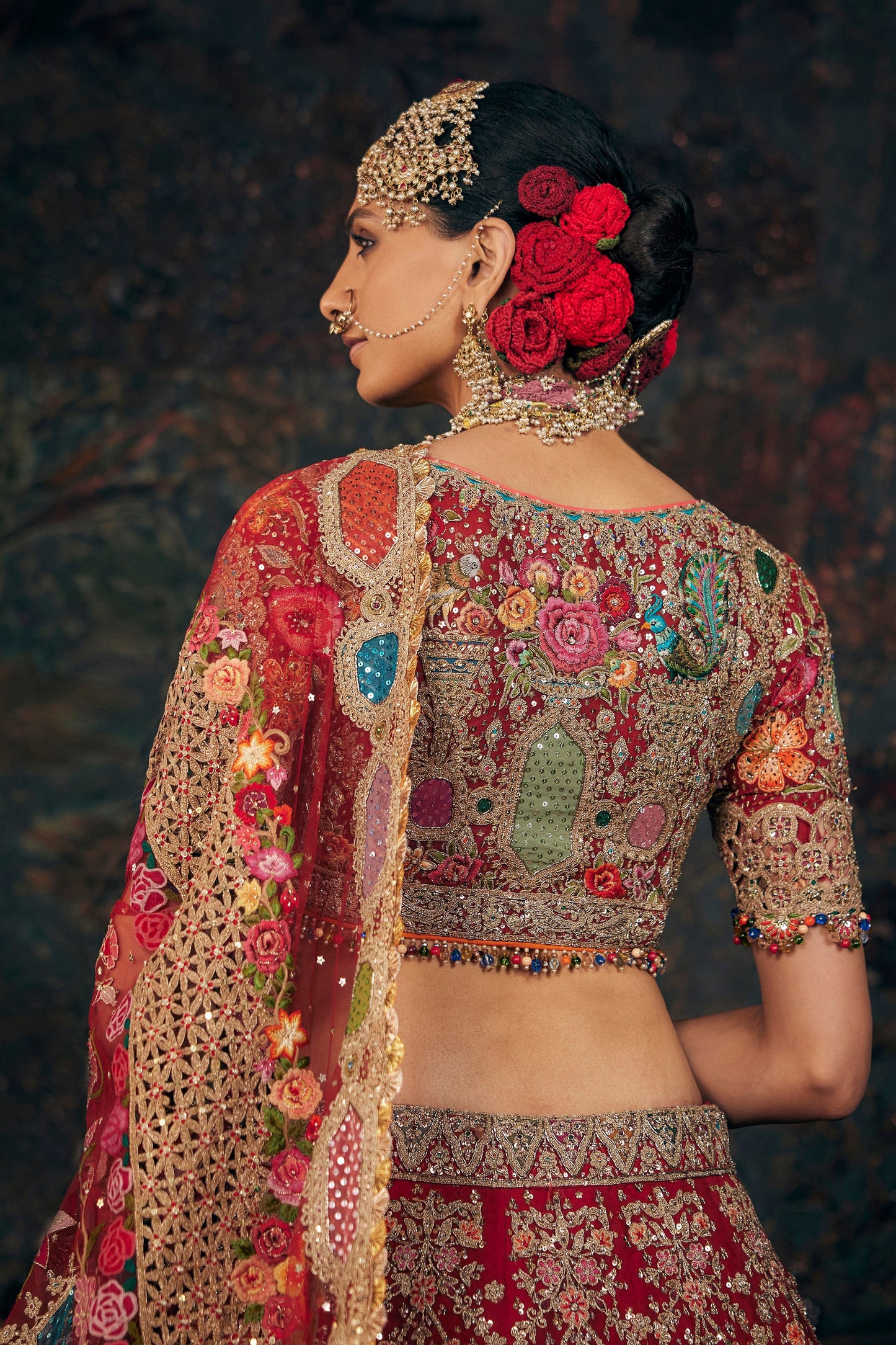 Scarlet Red Floral Lehenga