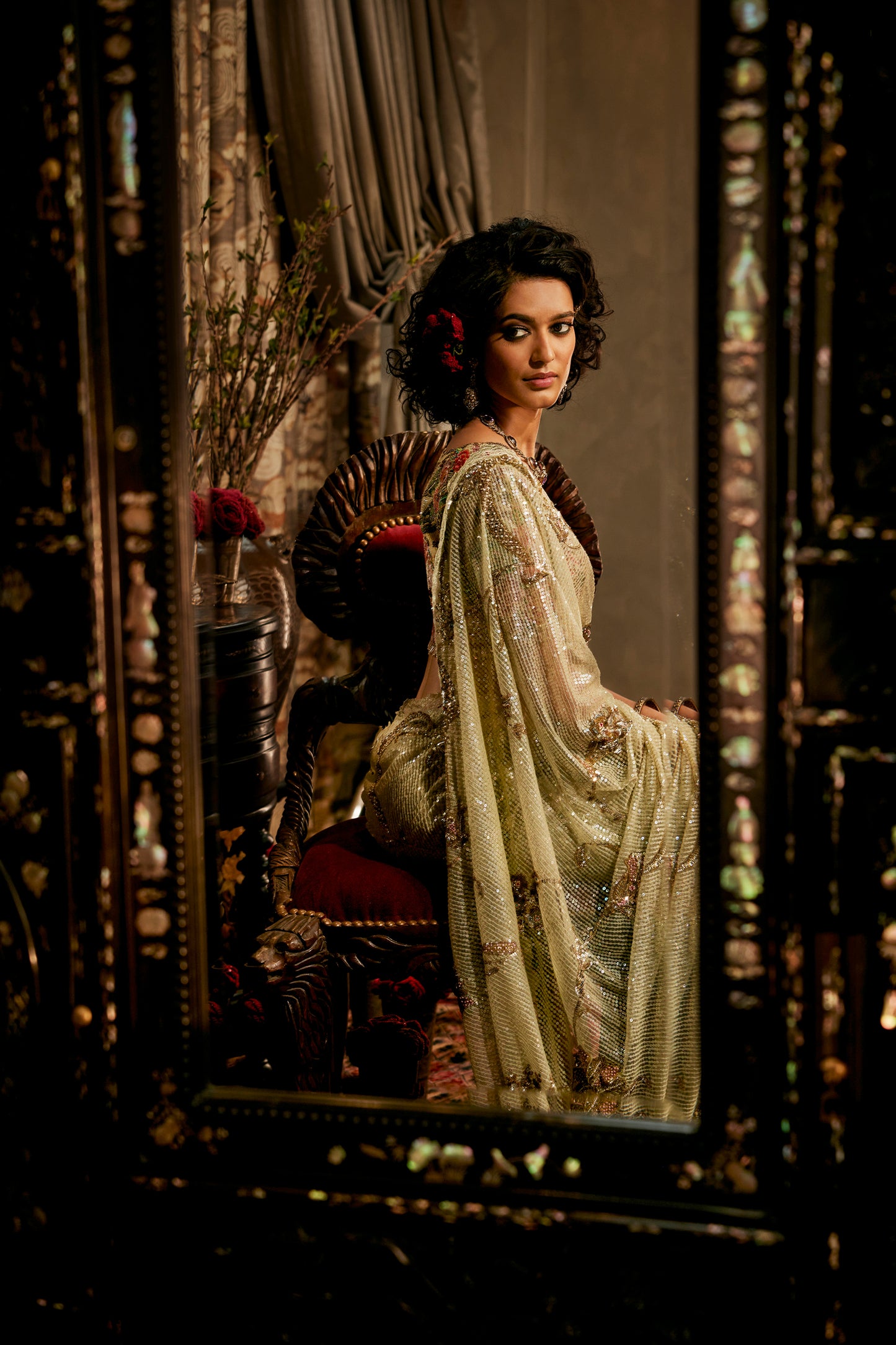 Pale Frosted Green Tulle Saree