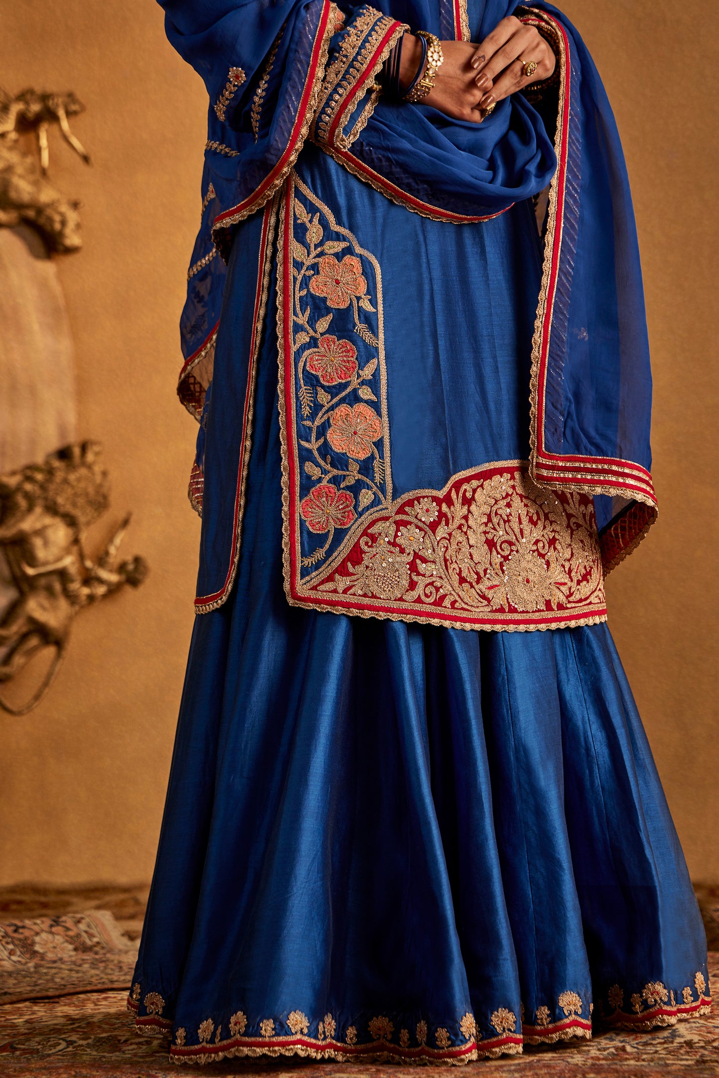 Dark Blue Floral Sharara Set