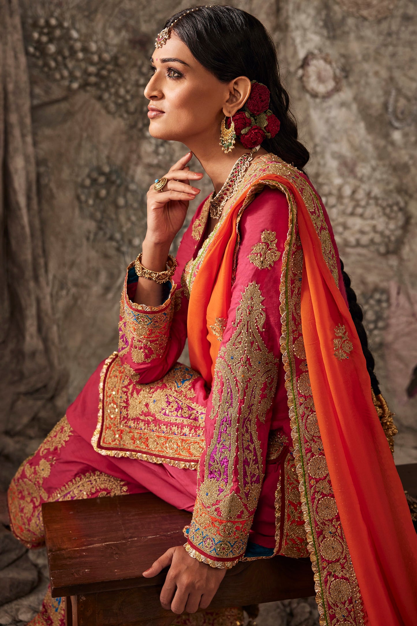 Fuchsia Pink Embroidered Kurta Set
