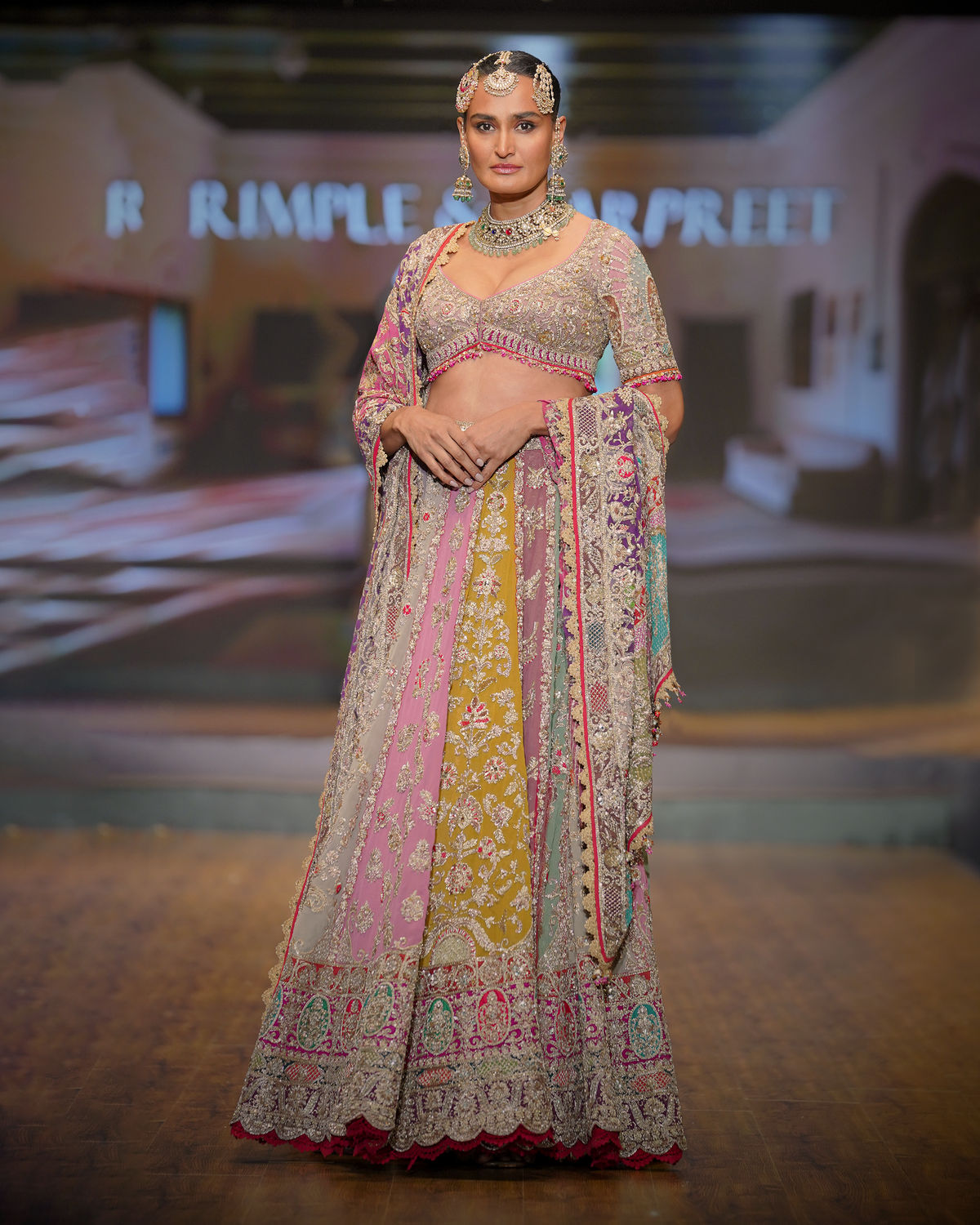 Mustard & Vintage Rose Embroidered Lehenga