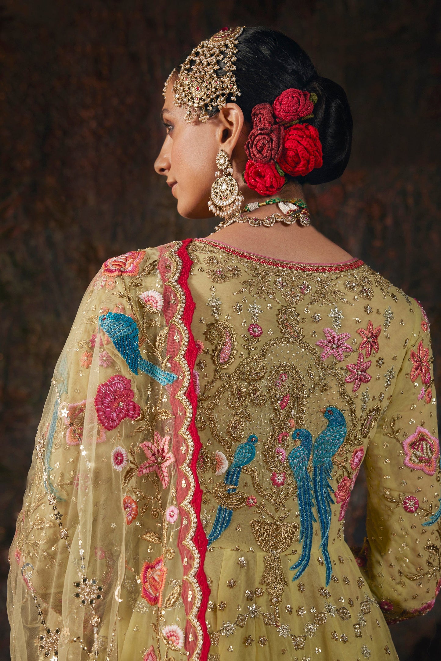 Earthy Pistachio Embroidered Kalidar Set