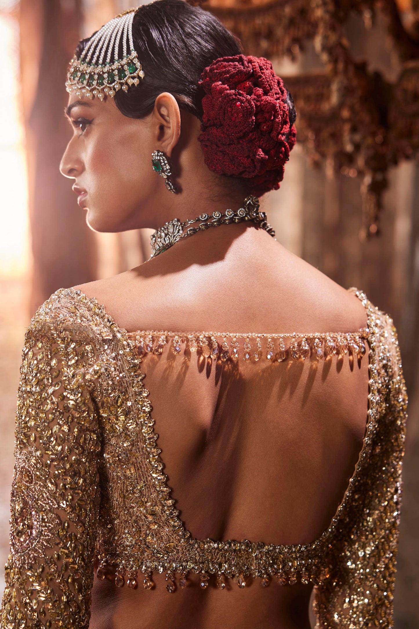 Burnished Gold Sequin Embellished Tulle Lehenga