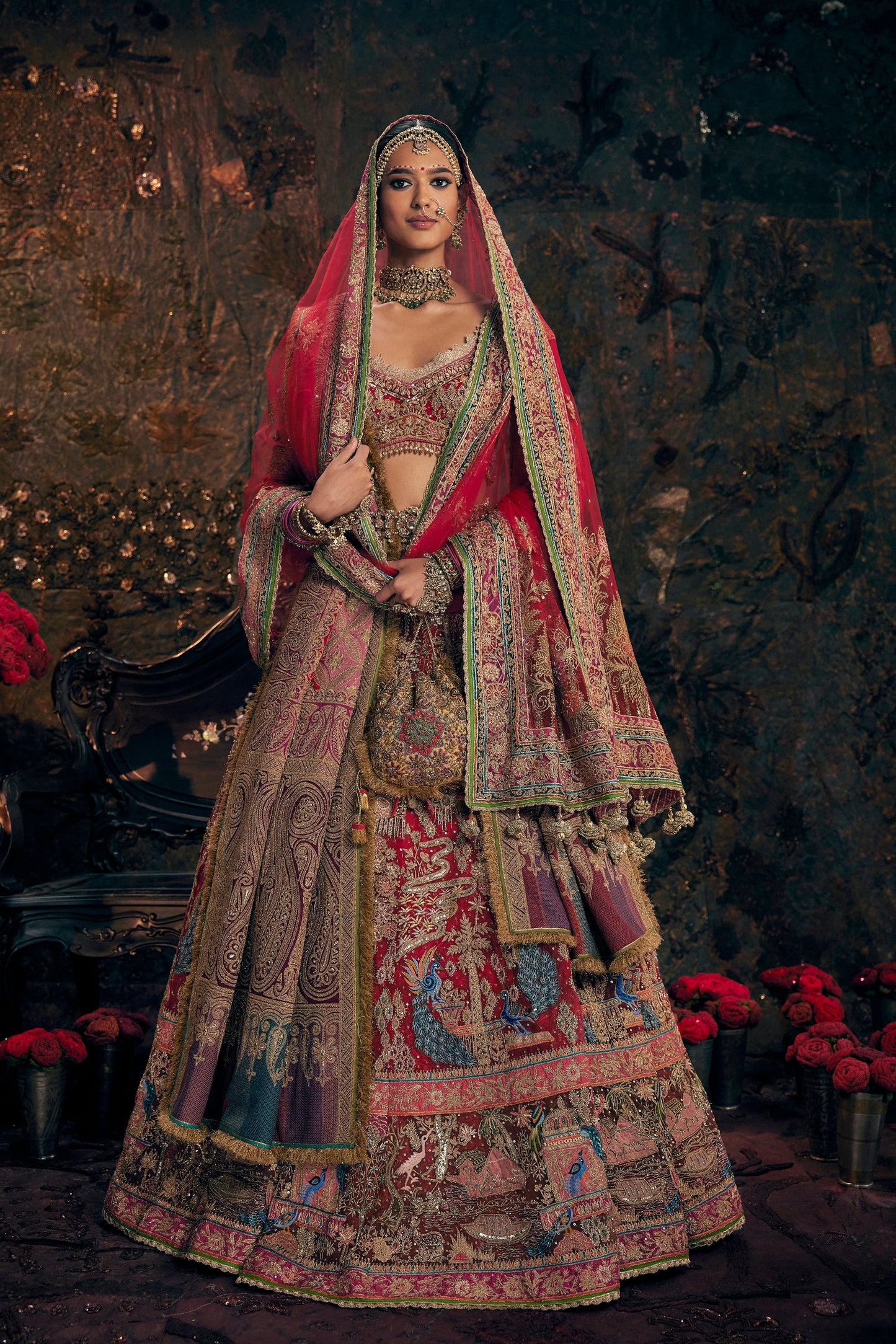Earthy Red Embroidered Lehenga