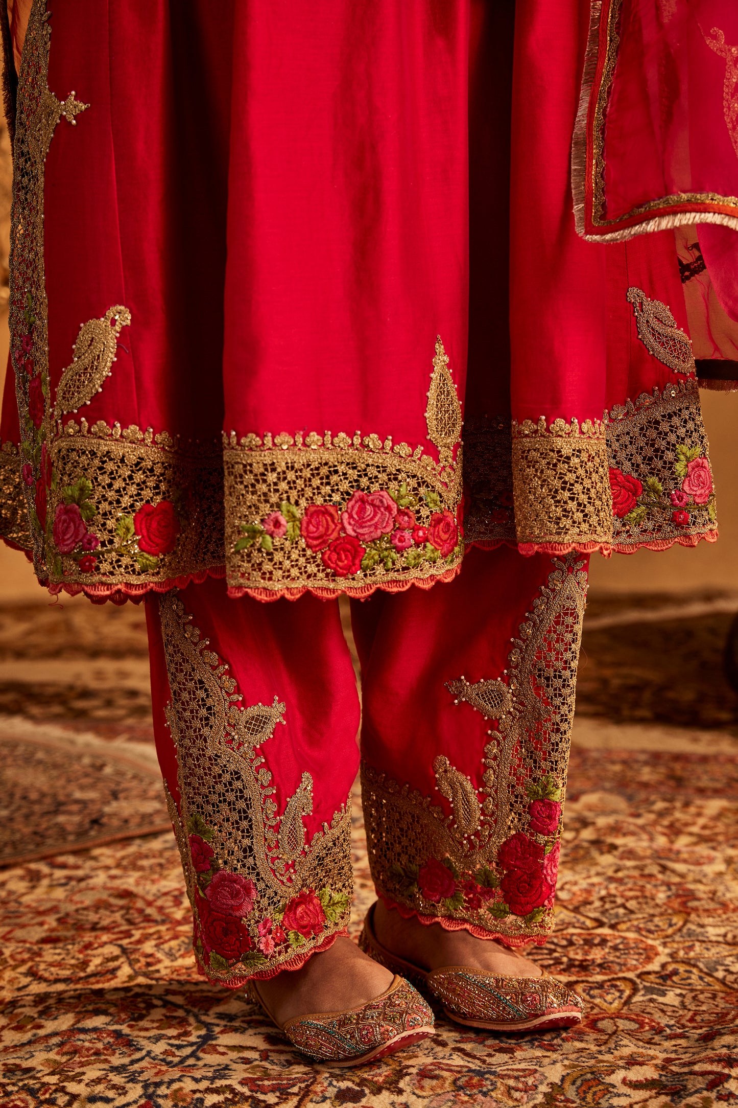 Deep Pink Mughal jaali Kurta Set