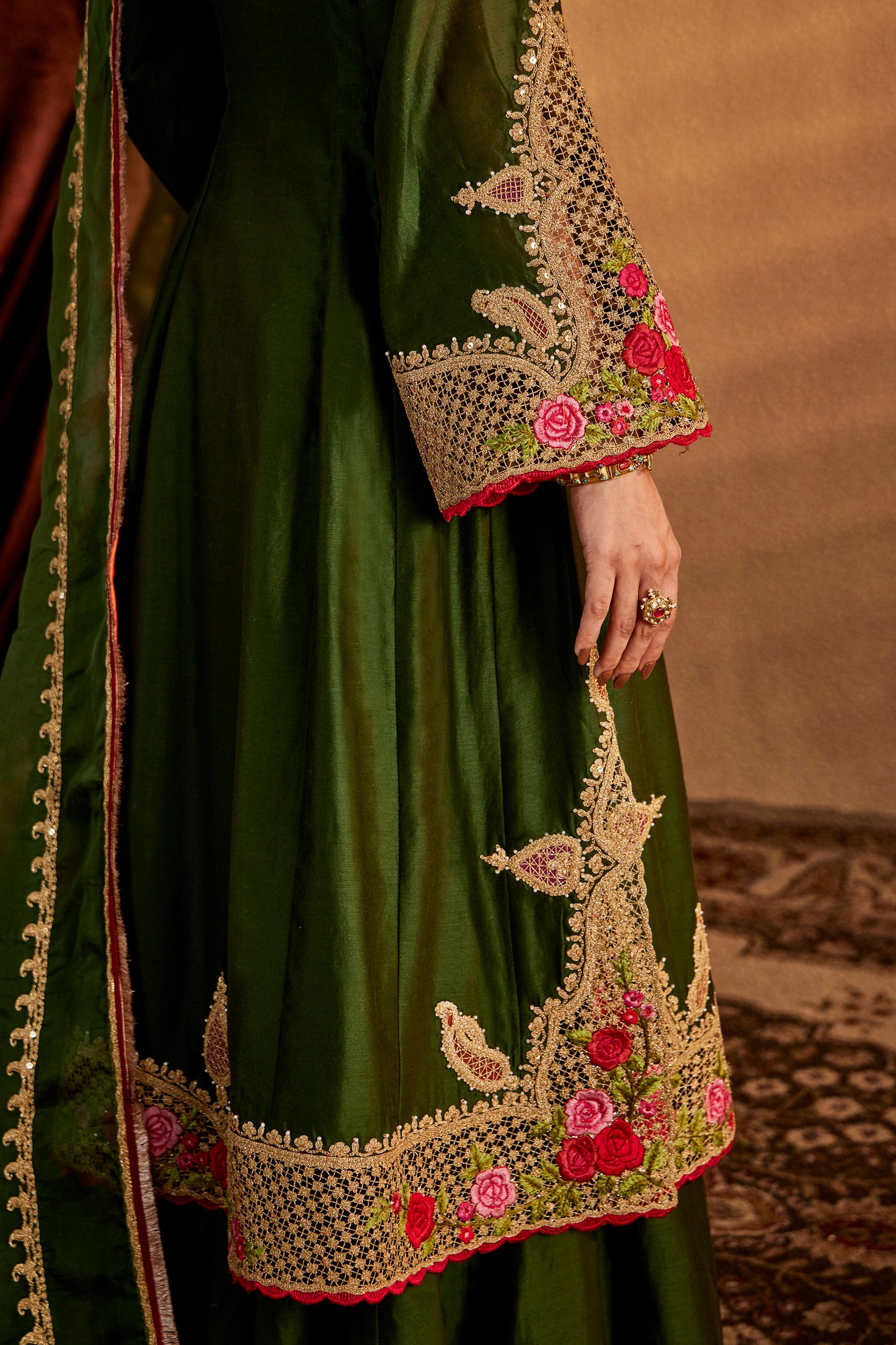 Green Mughal Jaali Kalidar Set