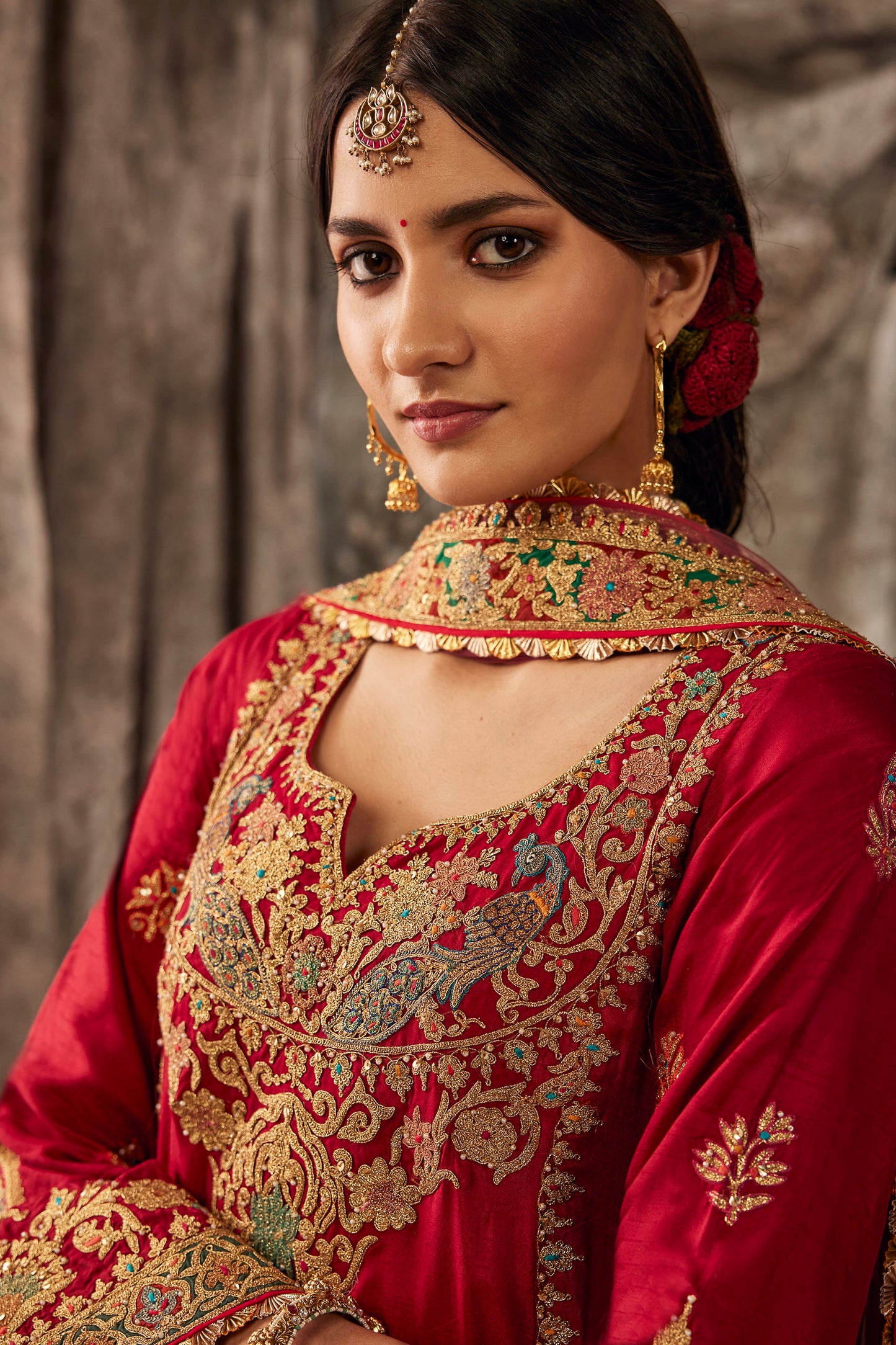 Earthy Red Embroidered Flared Kurta Set