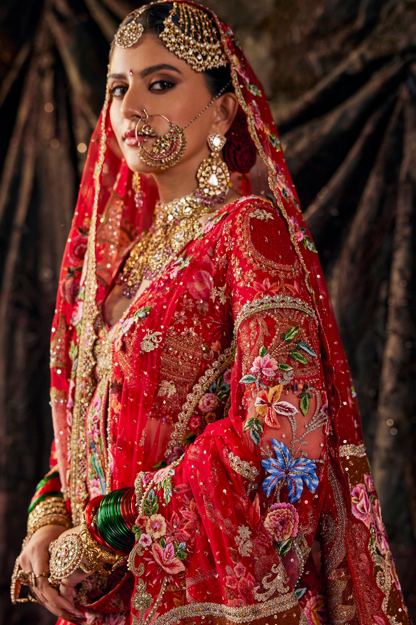 Crimson Floral Embroidered Lehenga
