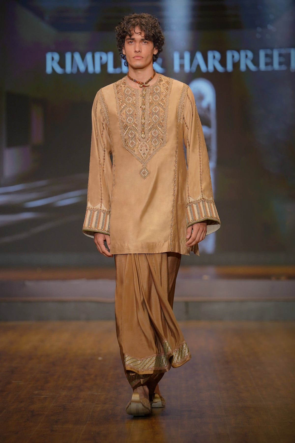 Gold And Brown Silk Lungi Set