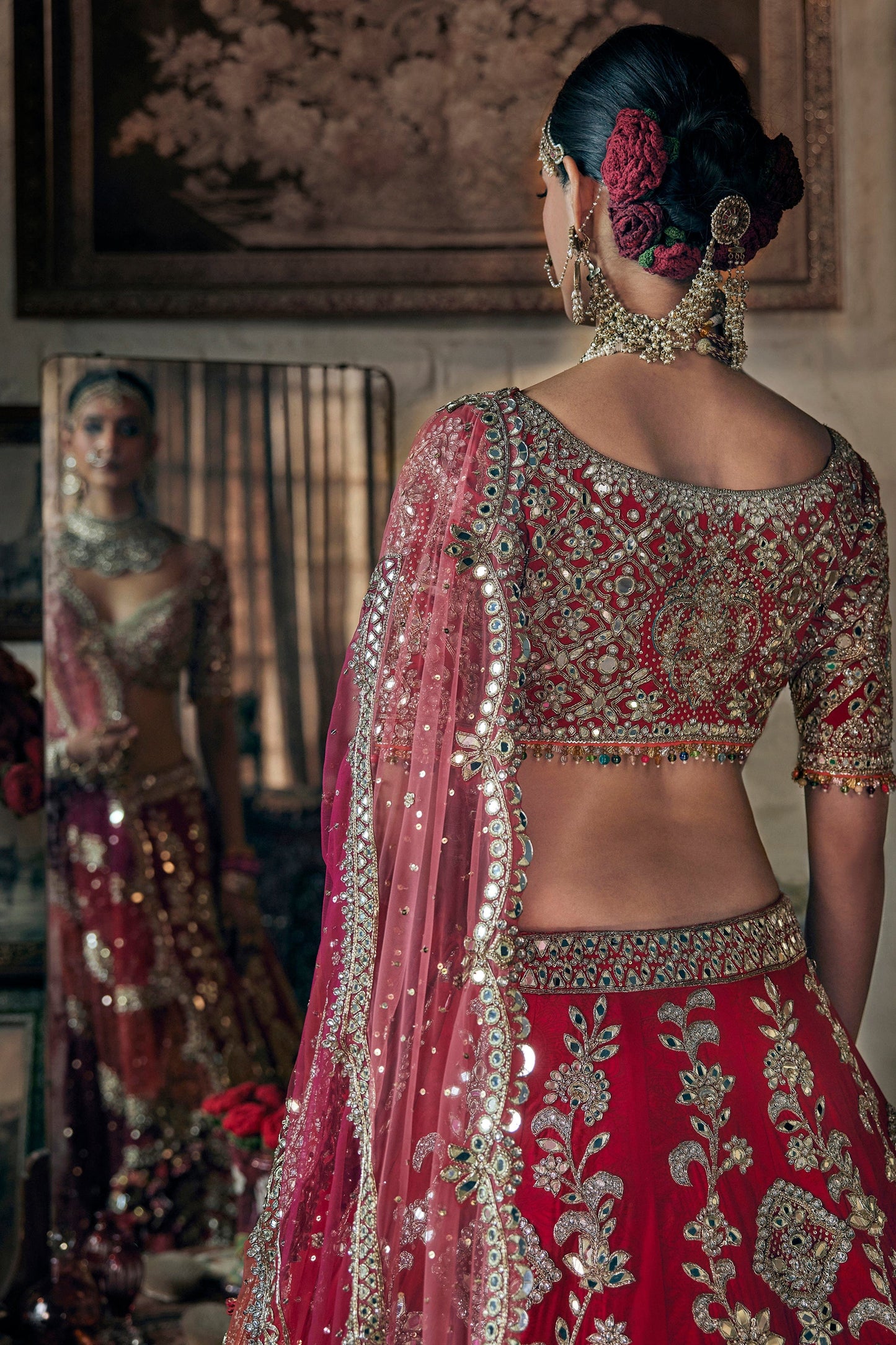 Vivid Red Embroidered Lehenga