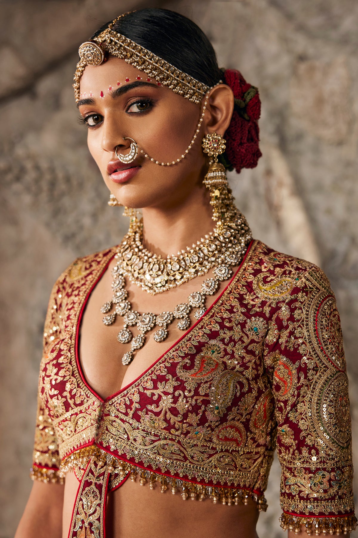 Maroon Embroidered Georgette Lehenga