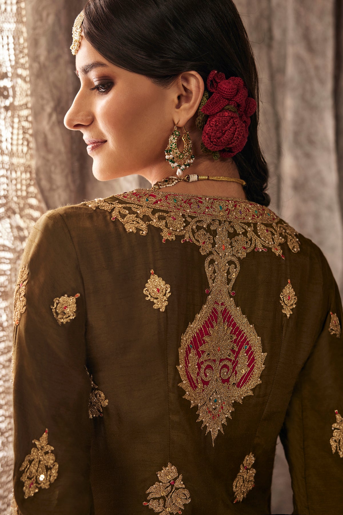 Olive Green Paisley Embroidered Kurta Set