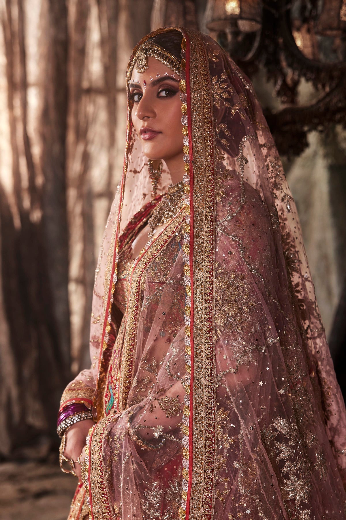Deep Red Floral Embroidered Lehenga