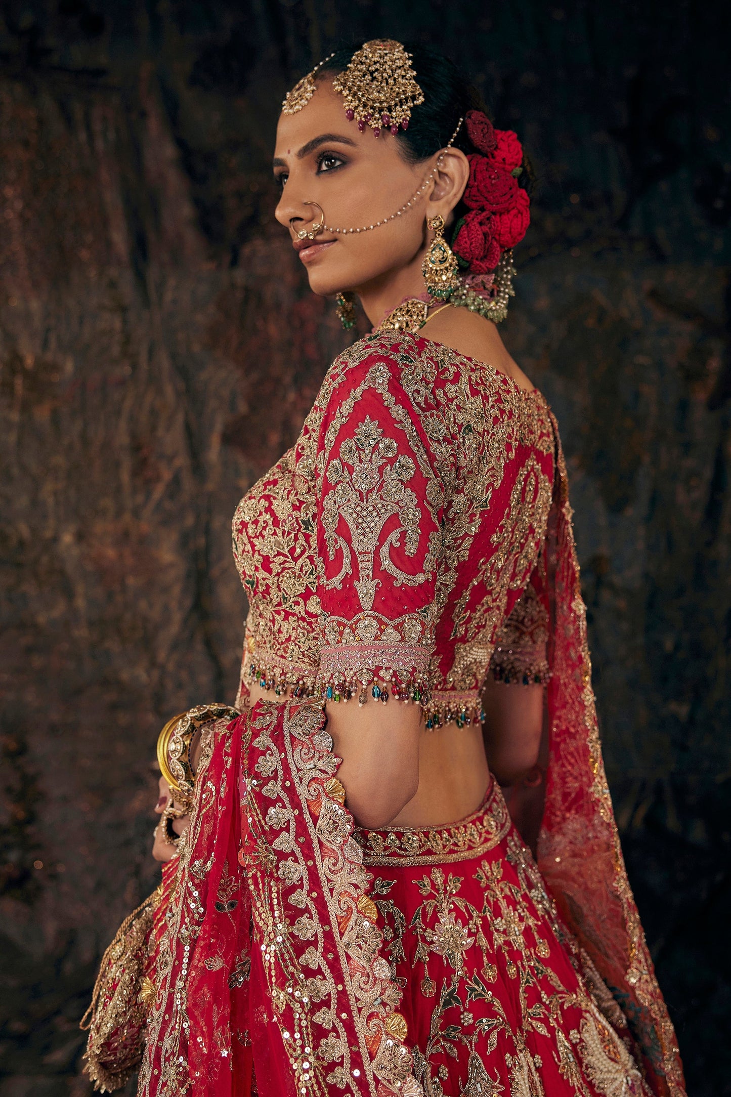 Scarlet Red Floral Lehenga