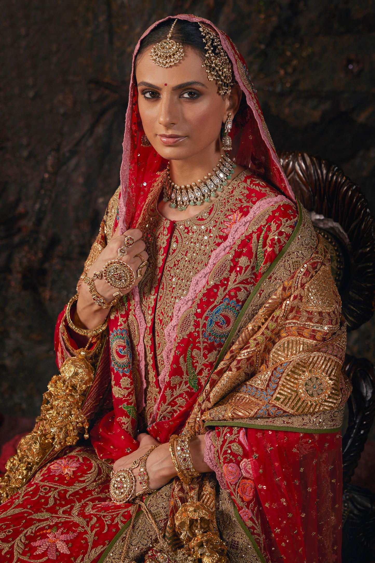 Deep Red Floral Kalidar Set