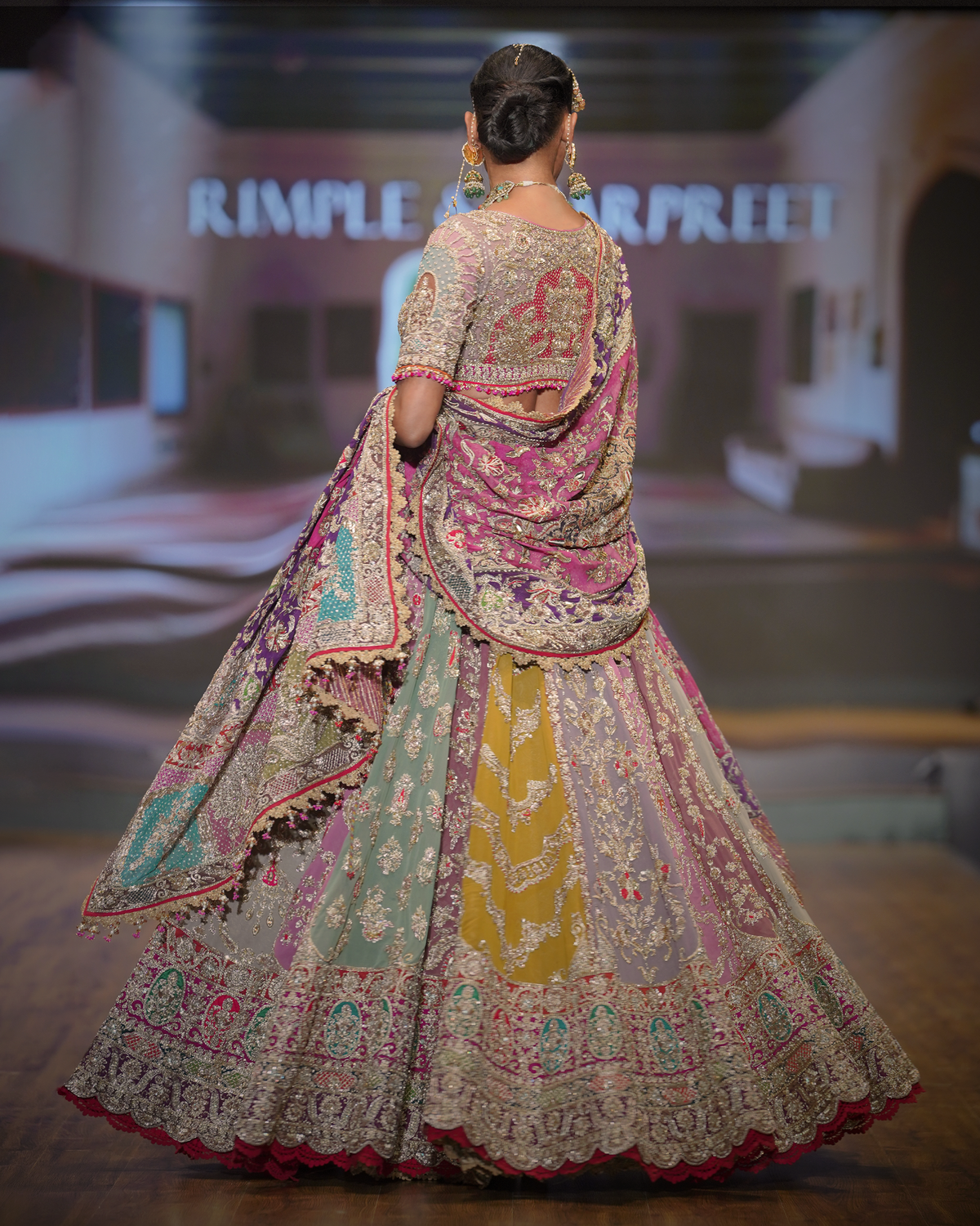 Mustard & Vintage Rose Embroidered Lehenga