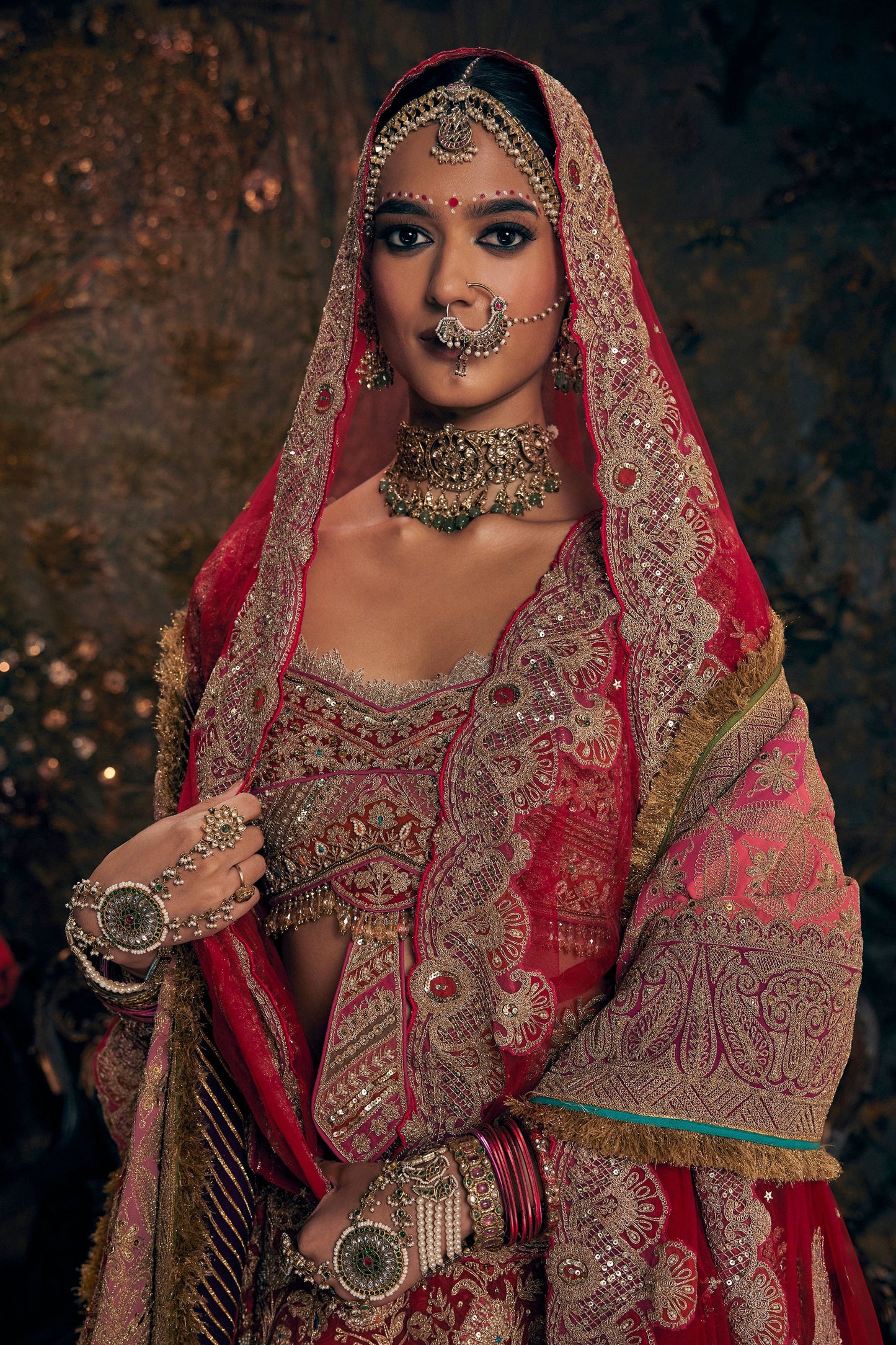 Deep Red Embroidered Lehenga