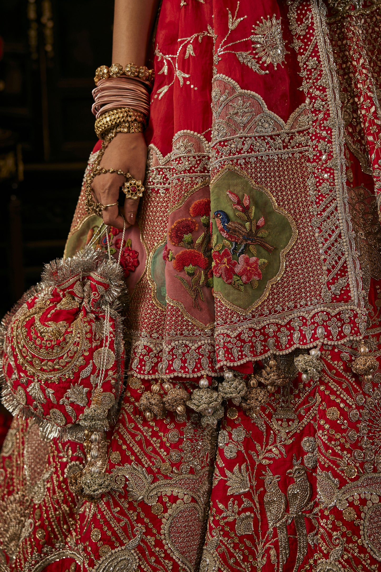 Lush Red Floral Bouquets Lehenga