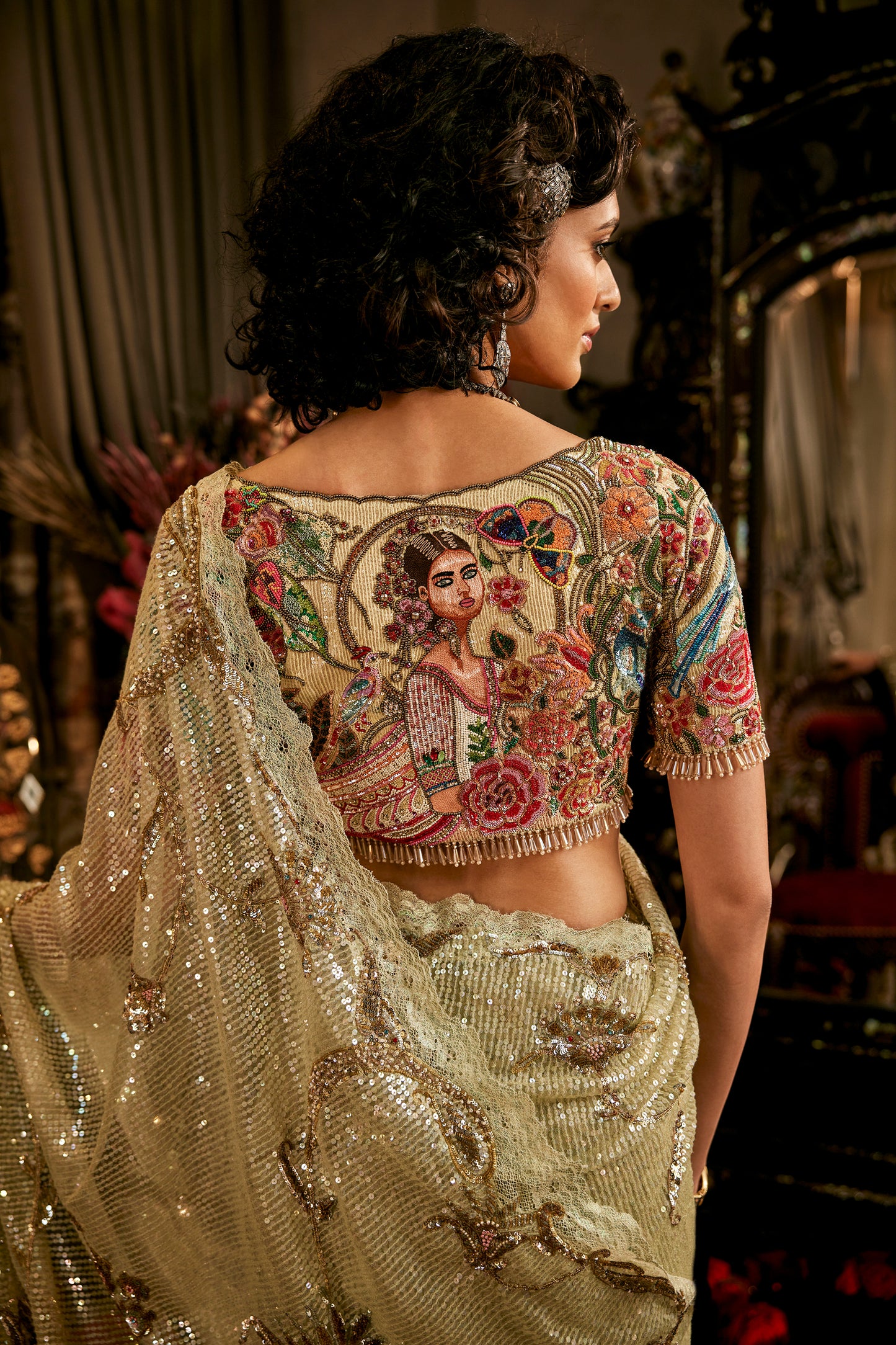 Pale Frosted Green Tulle Saree