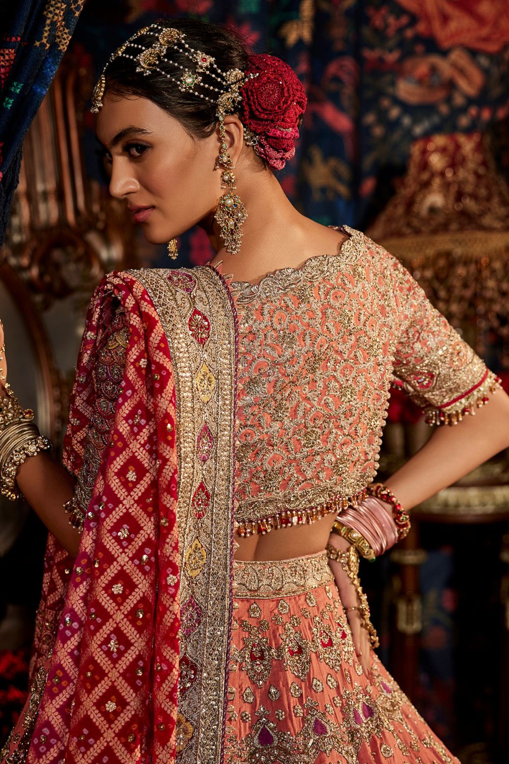 Coral Floral & Paisley Lehenga Set
