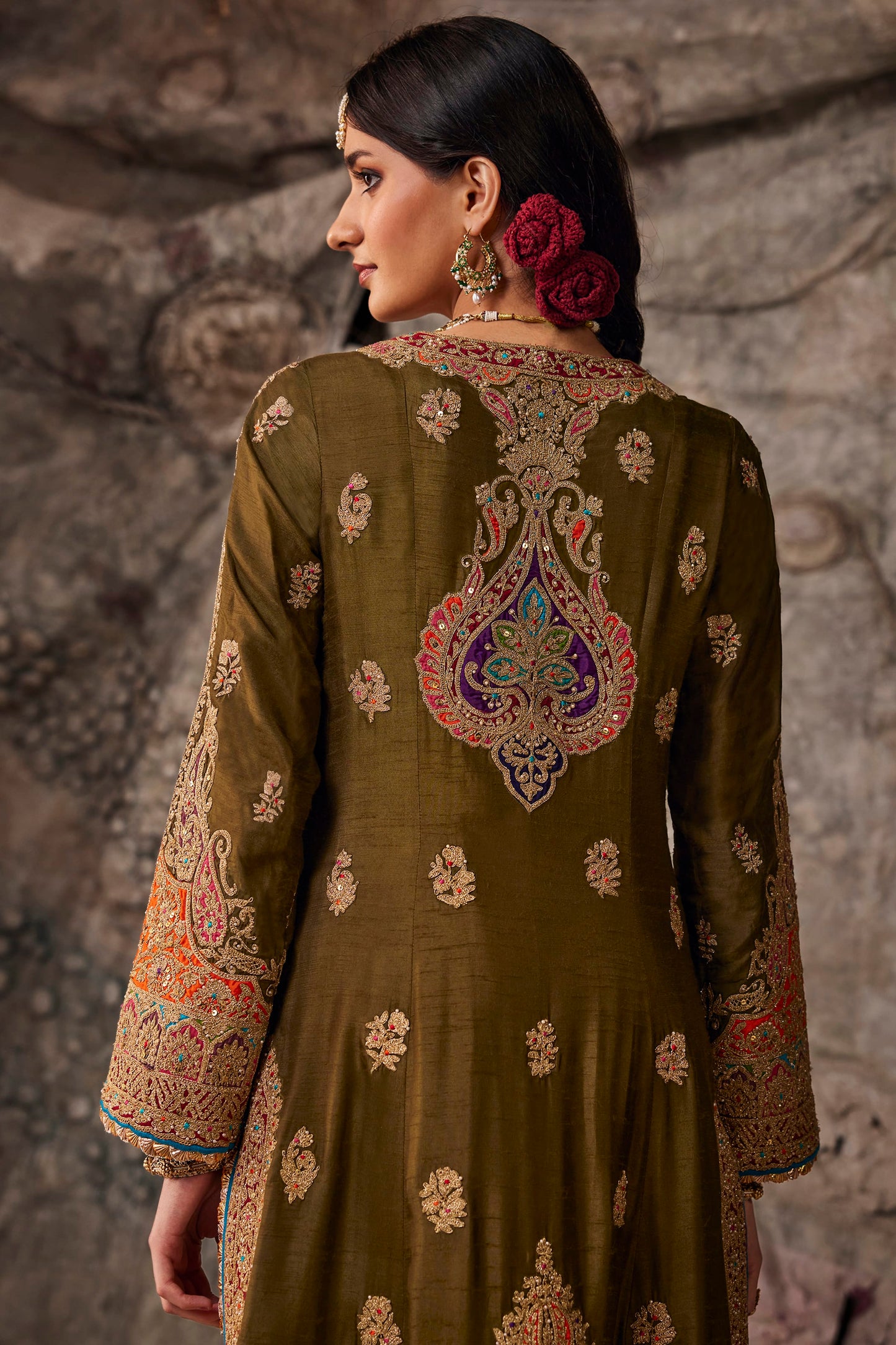 Deep Olive Green Embroidered Kurta Set