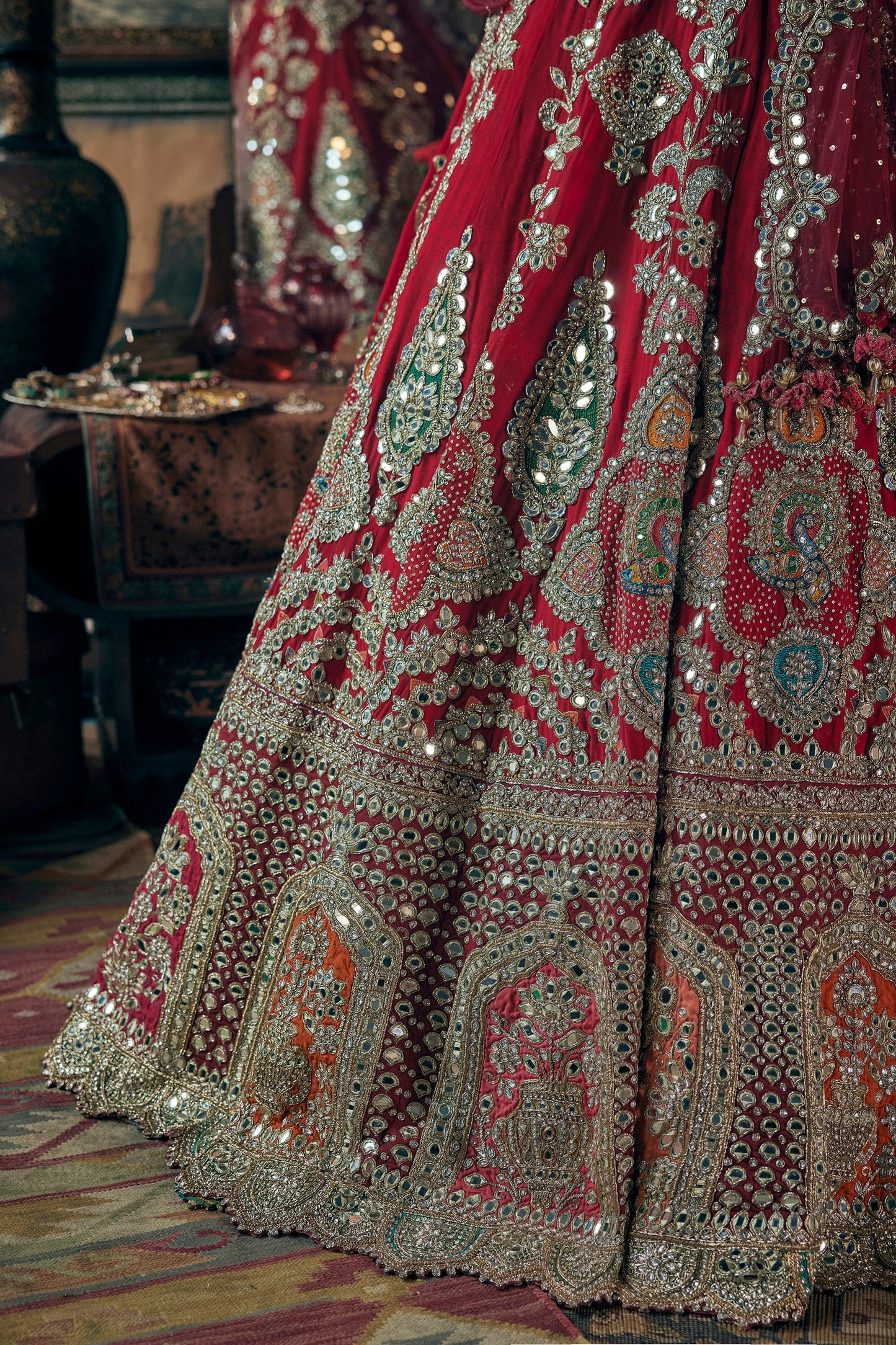 Vivid Red Embroidered Lehenga