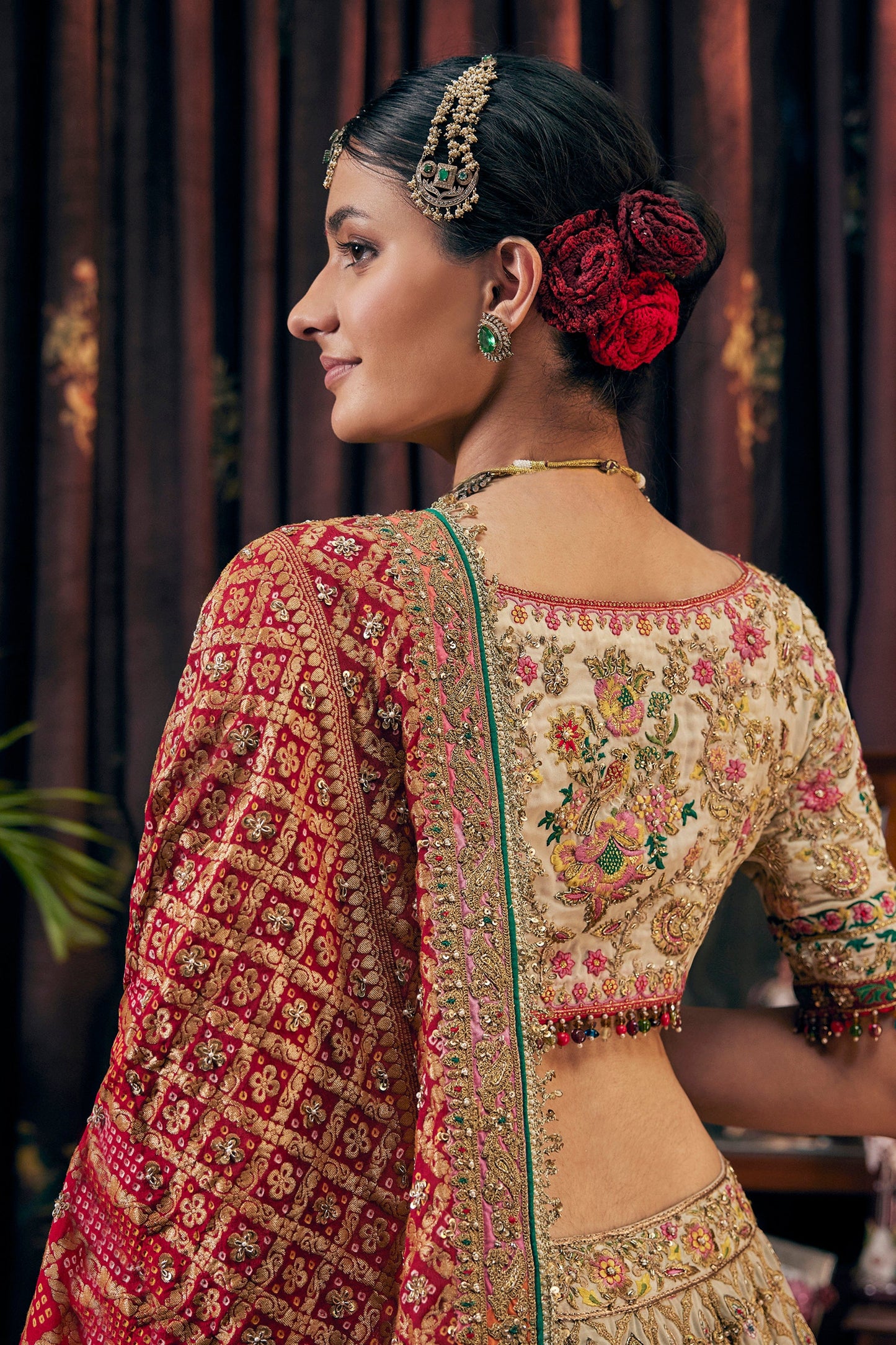 Ivory And Deep Red Lehenga