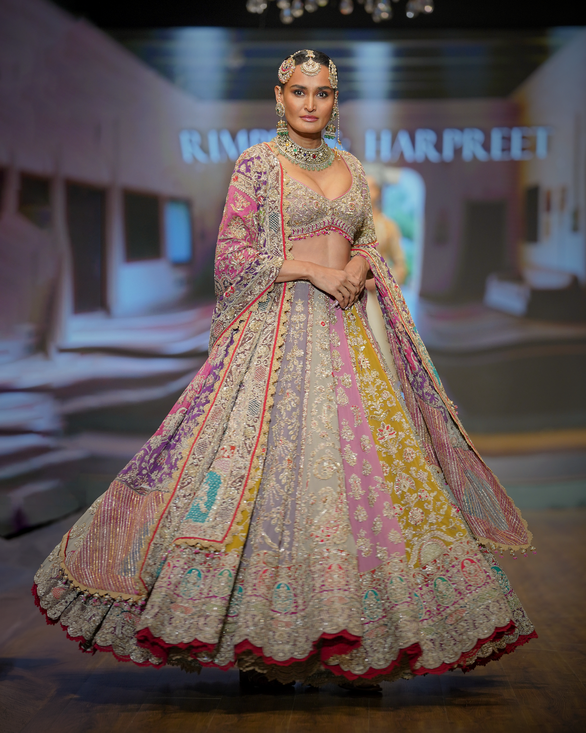 Mustard & Vintage Rose Embroidered Lehenga