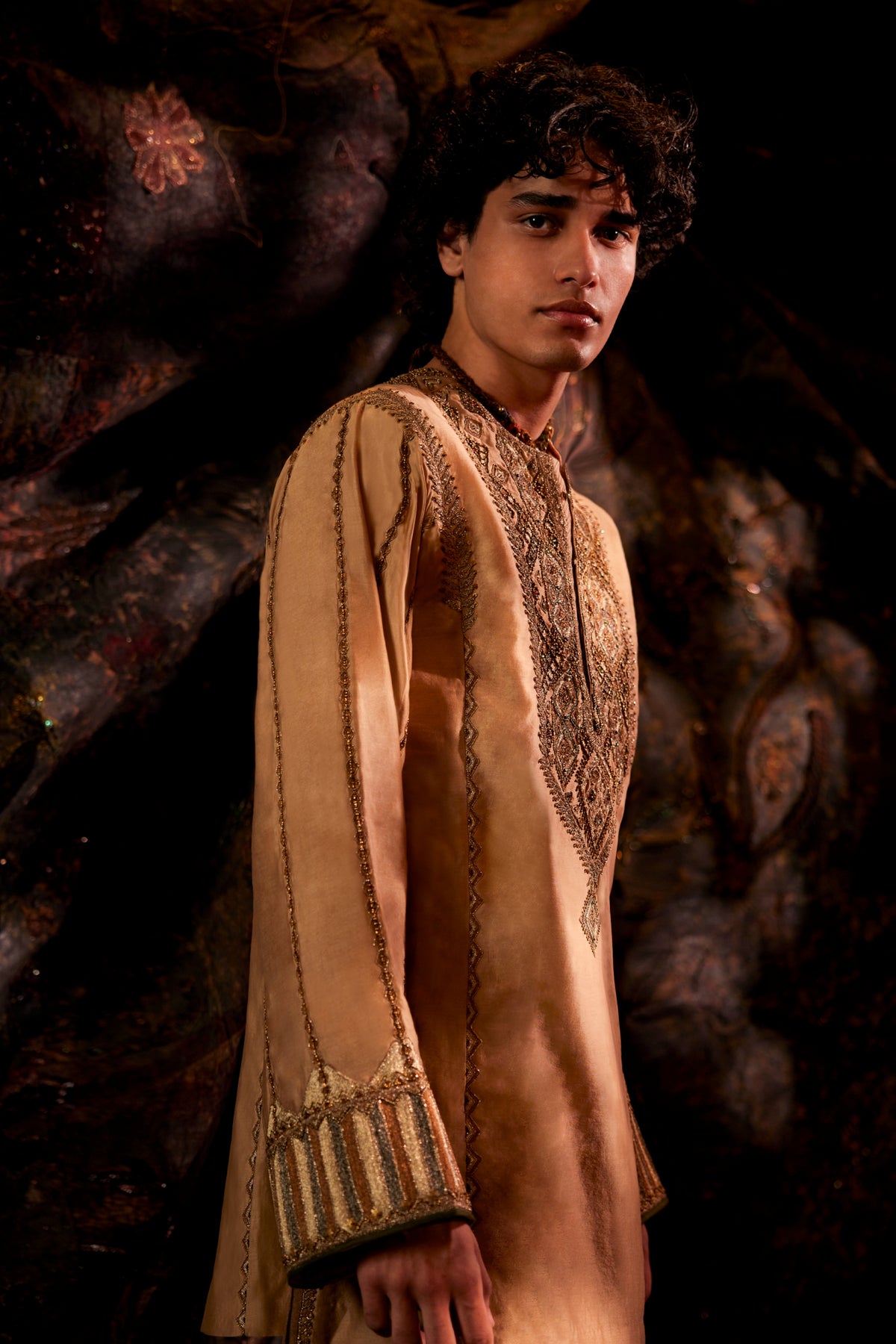 Gold And Brown Silk Lungi Set