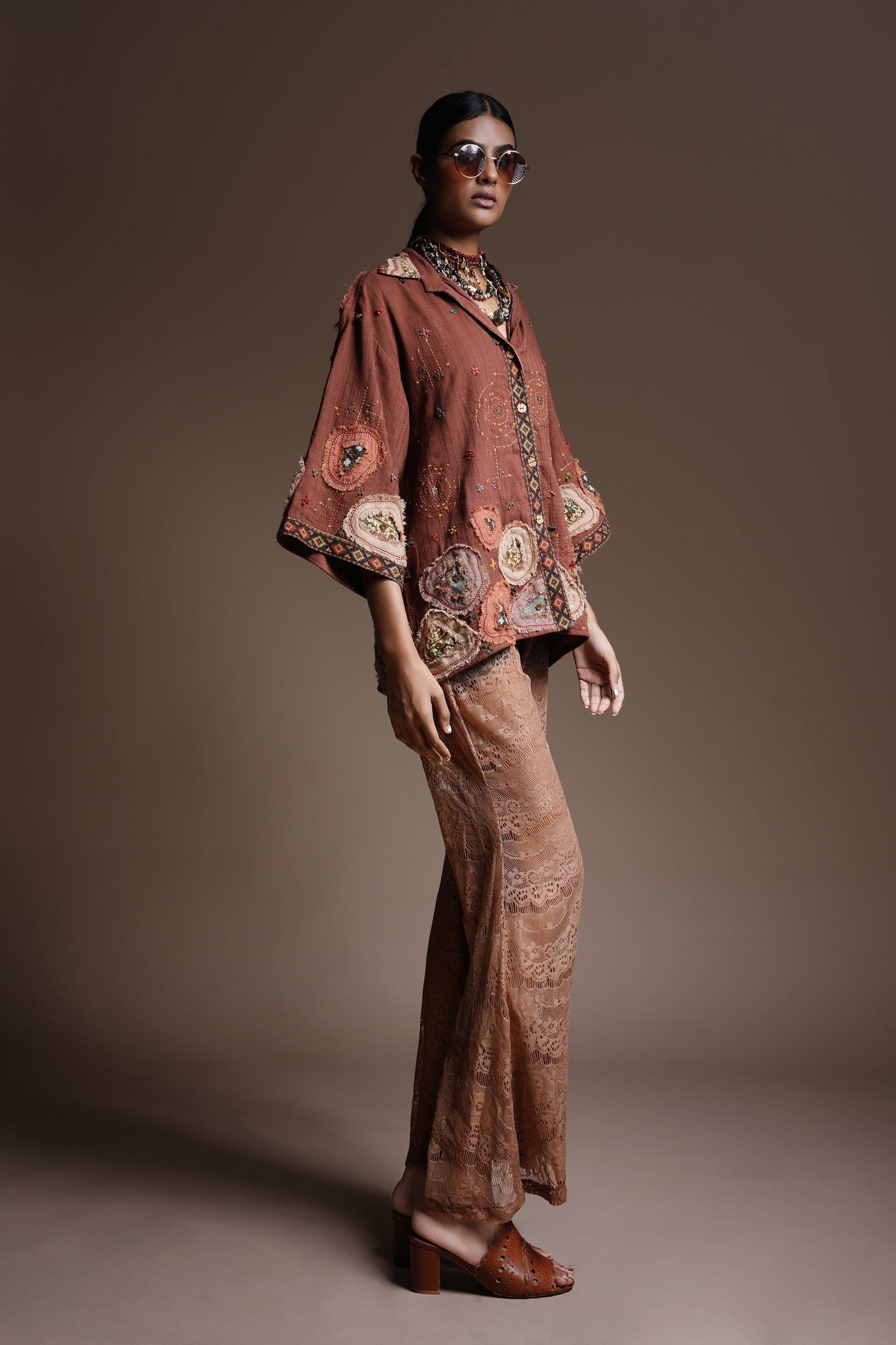 Brown Pachscape Kimono Shirt