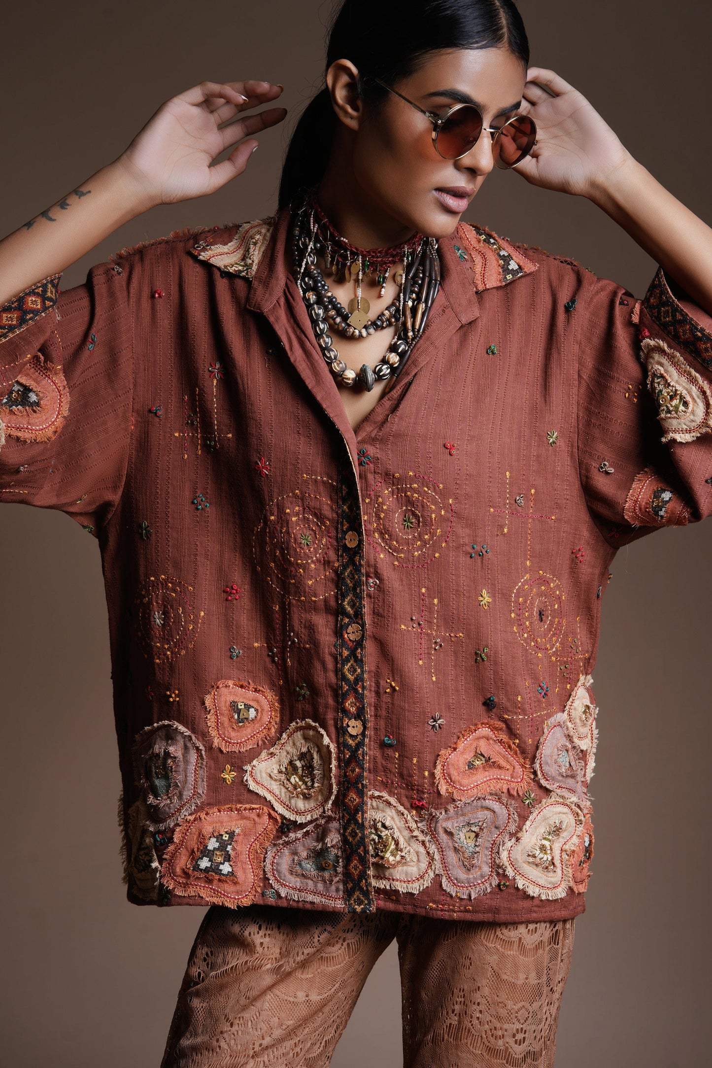 Brown Pachscape Kimono Shirt