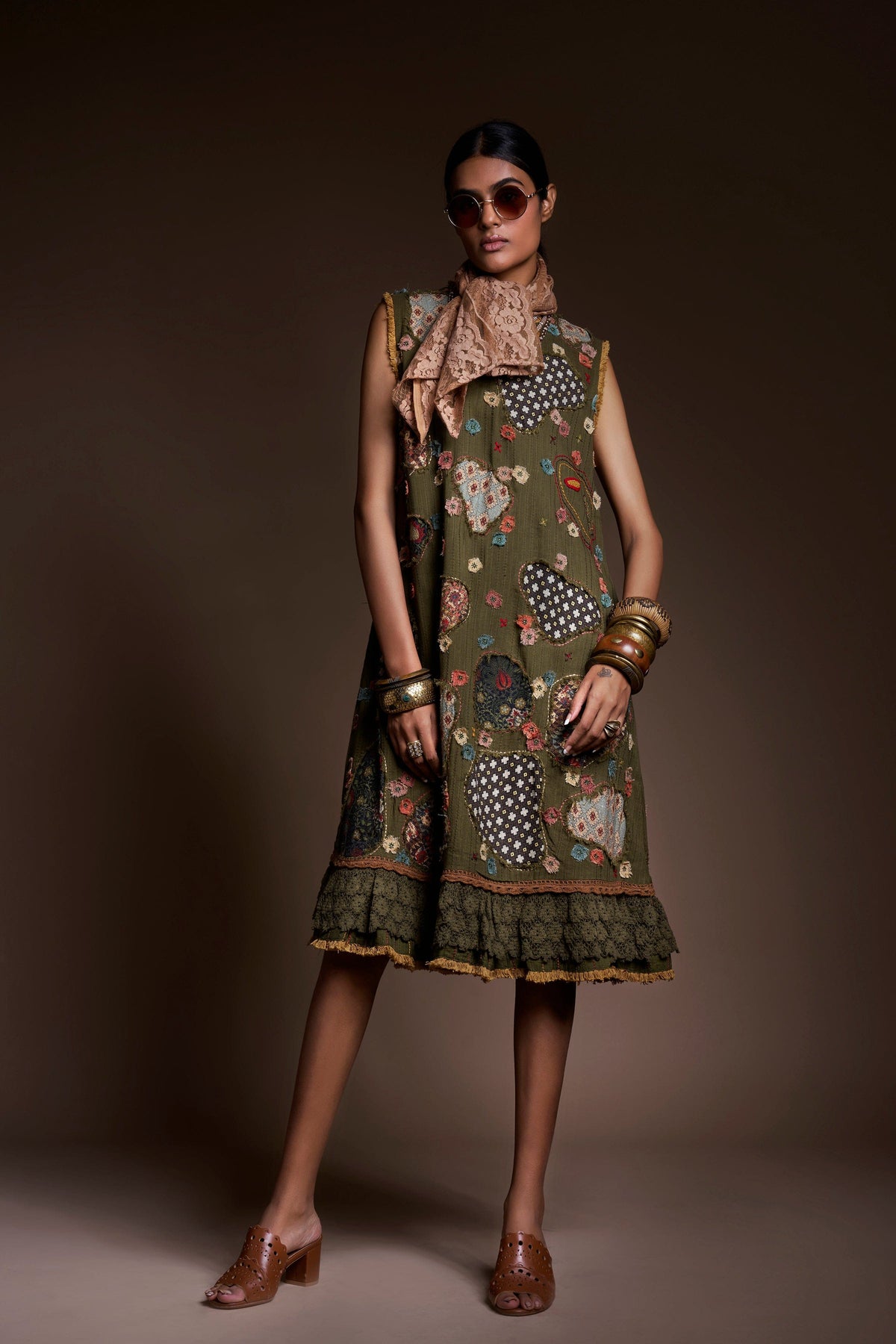 Olive Wanderer Patchscape Dress