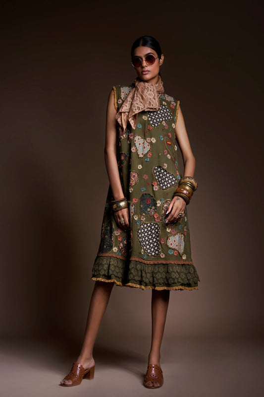 Olive Wanderer Patchscape Dress