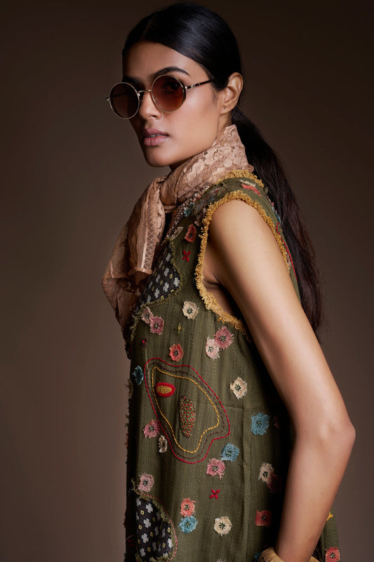 Olive Wanderer Patchscape Dress