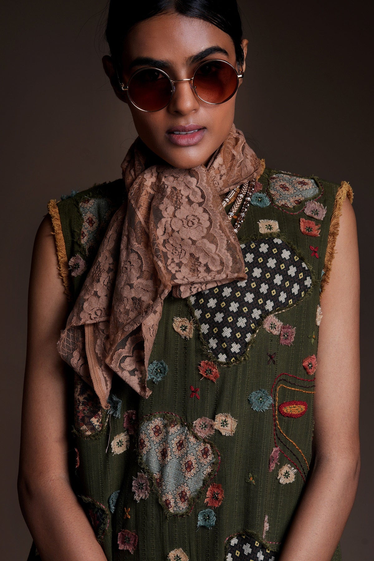 Olive Wanderer Patchscape Dress