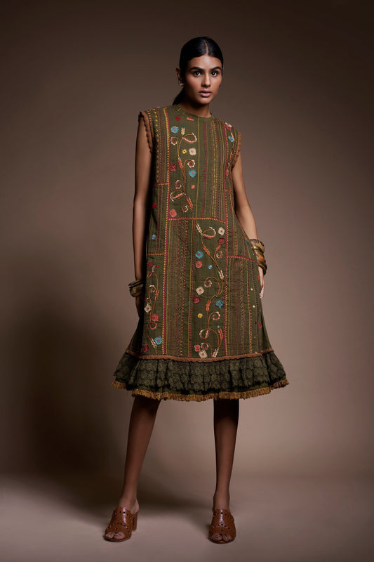 Olive Blossom Stick Shift Artsy Dress