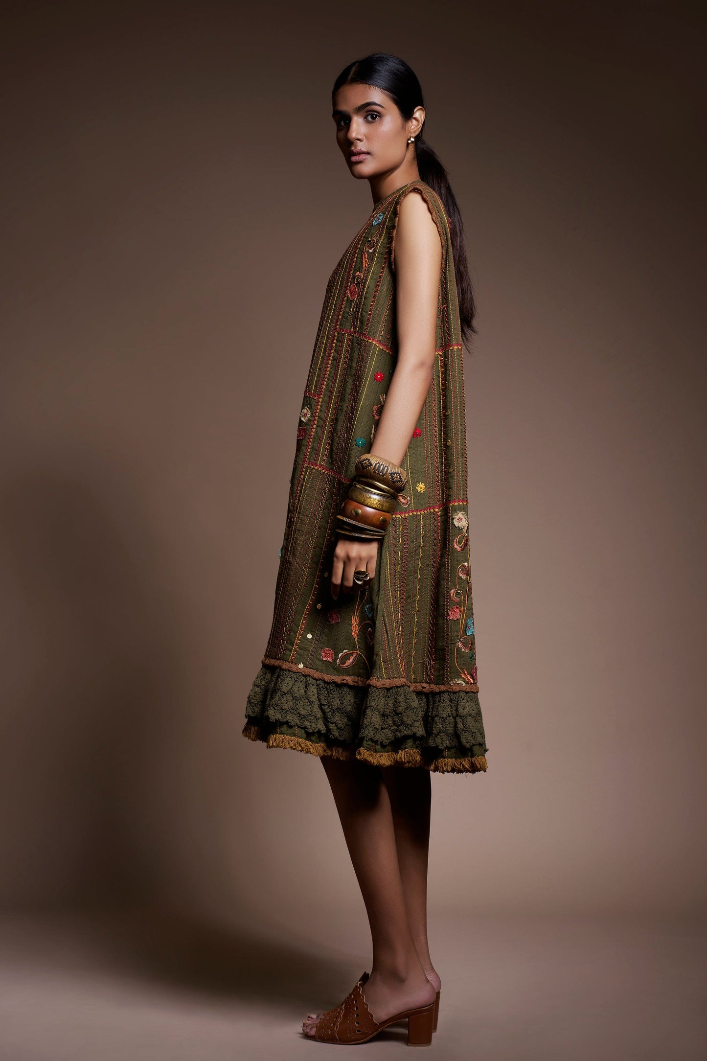 Olive Blossom Stick Shift Artsy Dress