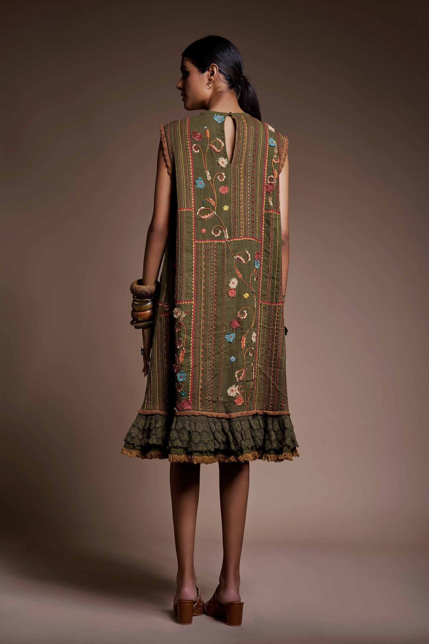 Olive Blossom Stick Shift Artsy Dress