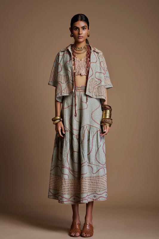 Ice Blue Textured Latticework Co-Ord Set